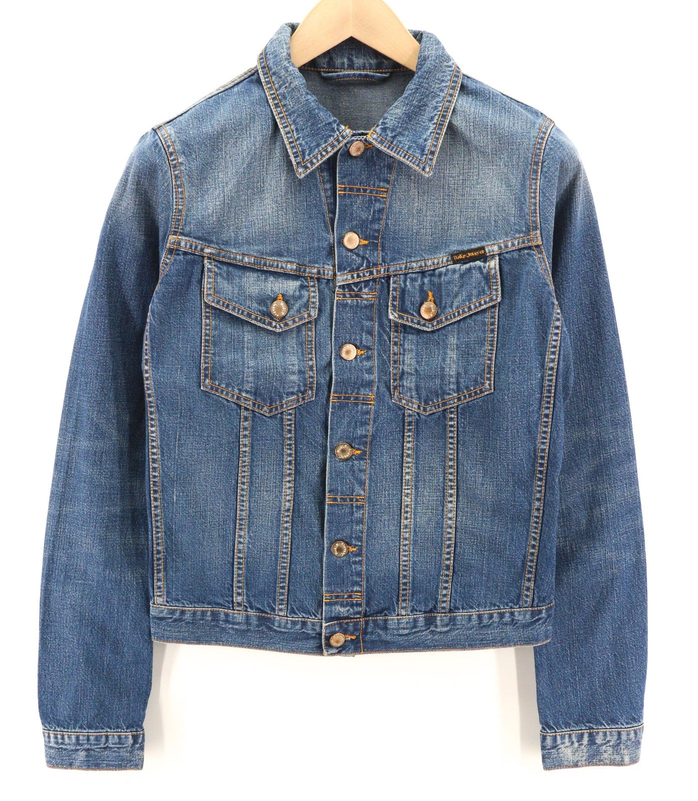 NUDIE JEANS Terry Recycle Worn In Men's Jacket S Blue Denim Unlined Wash