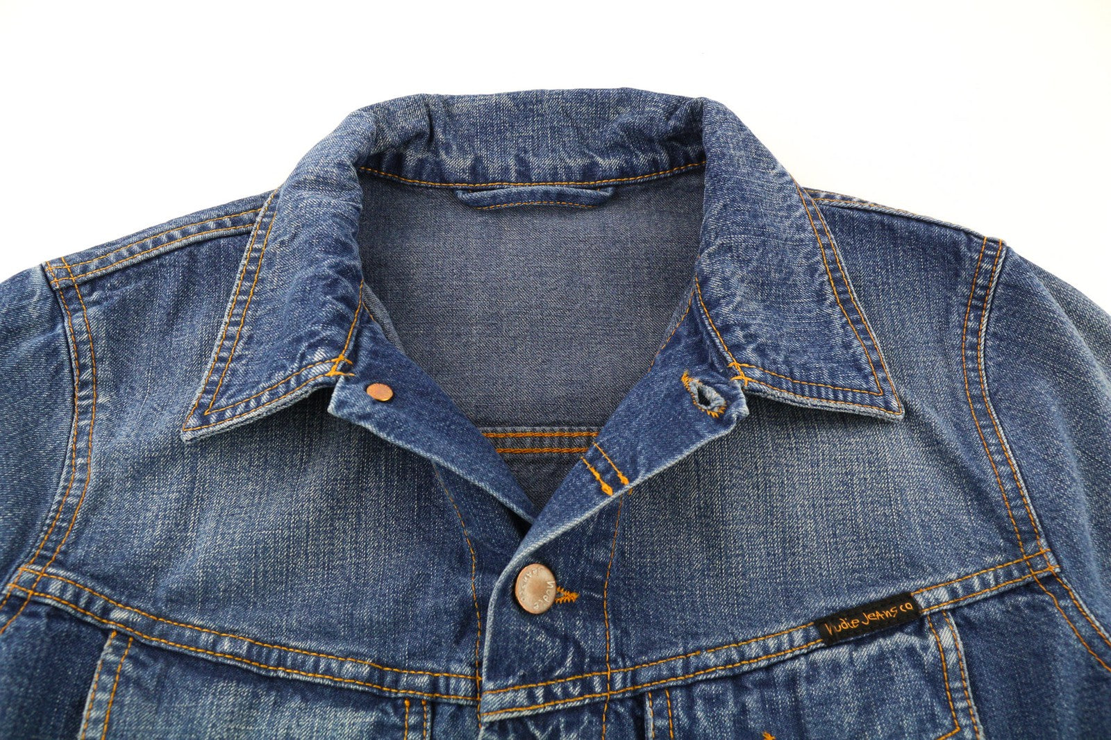 NUDIE JEANS Terry Recycle Worn In Men's Jacket S Blue Denim Unlined Wash