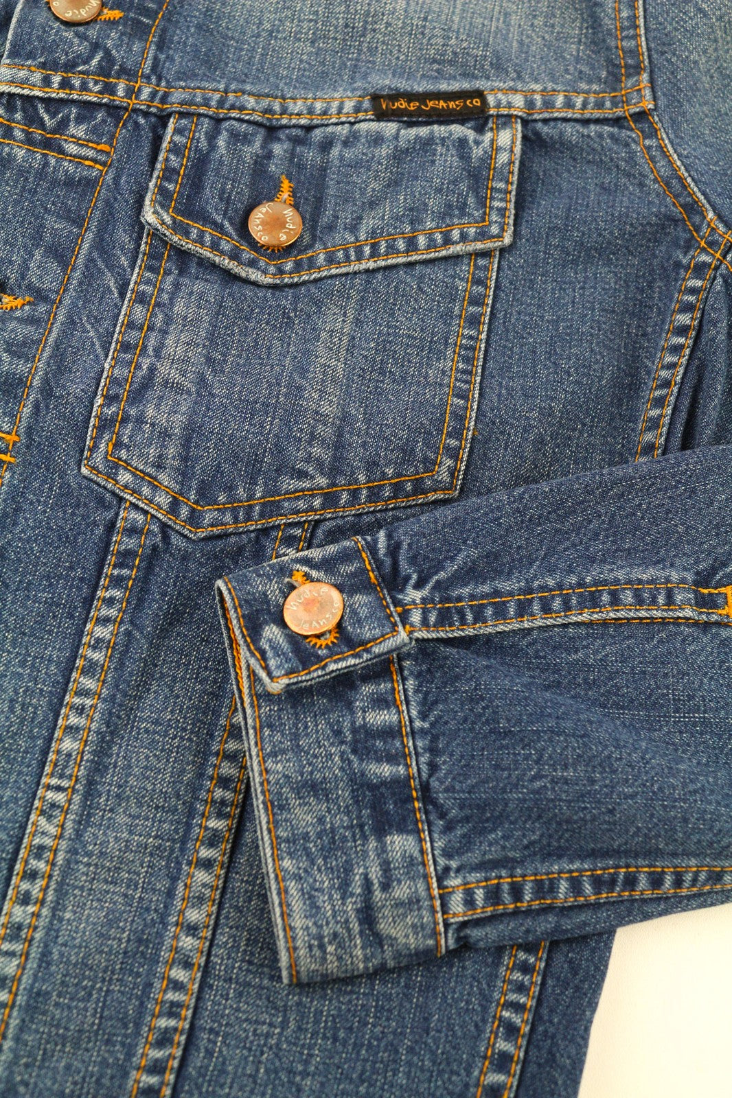 NUDIE JEANS Terry Recycle Worn In Men's Jacket S Blue Denim Unlined Wash