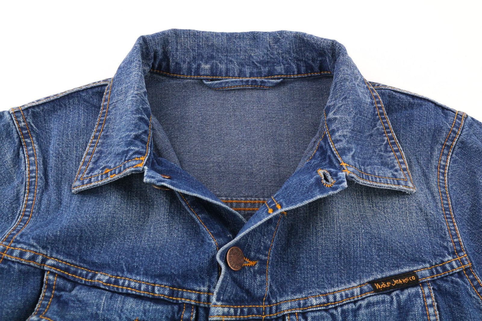 NUDIE JEANS Terry Recycle Worn In Men's Jacket S Blue Unlined Cotton Wash