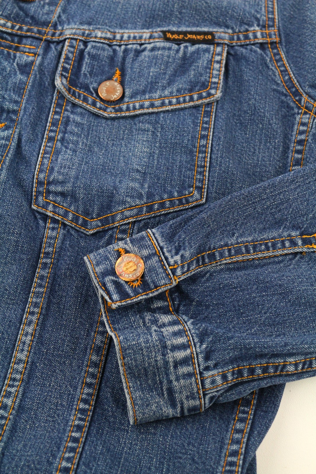 NUDIE JEANS Terry Recycle Worn In Men's Jacket S Blue Unlined Cotton Wash