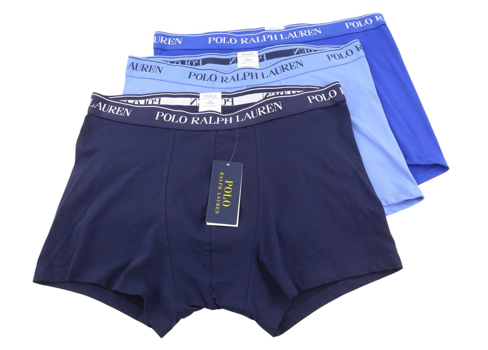 RALPH LAUREN Men Underwear 2XL Blue Stretch Cotton Tricot Boxer Brief 3-Pack