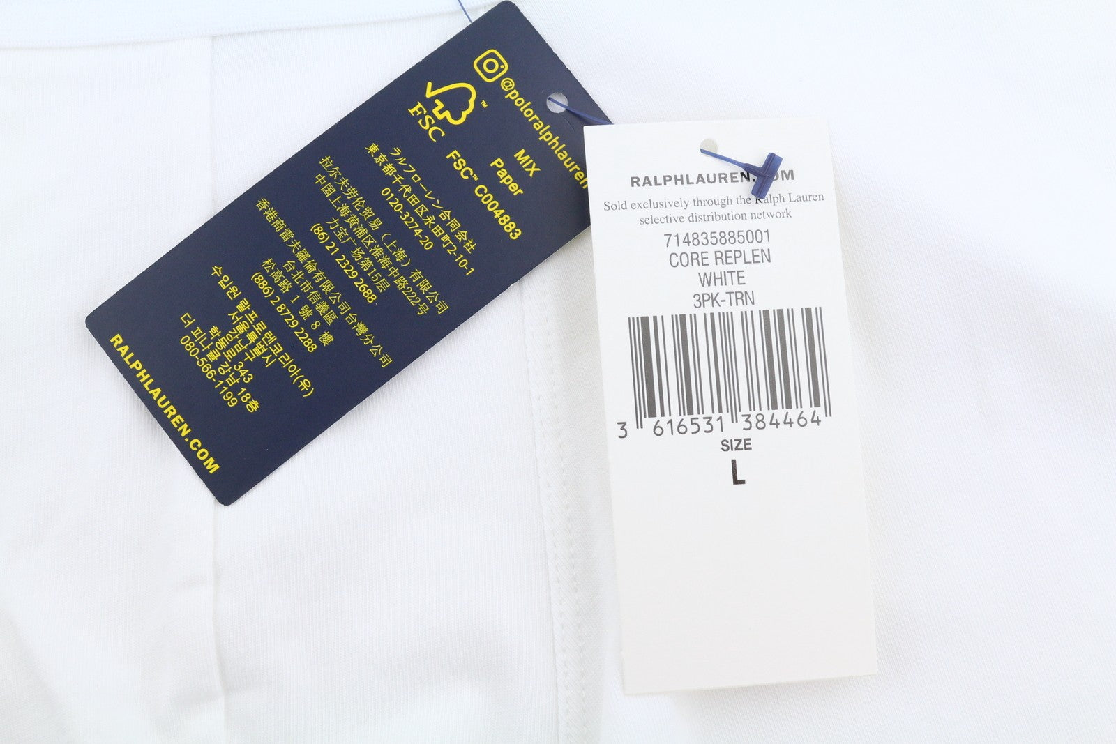 RALPH LAUREN vyriški apatiniai L dydžio balti tamprūs medvilniniai trikotažiniai bokseriai, 3 vnt. pakuotė 