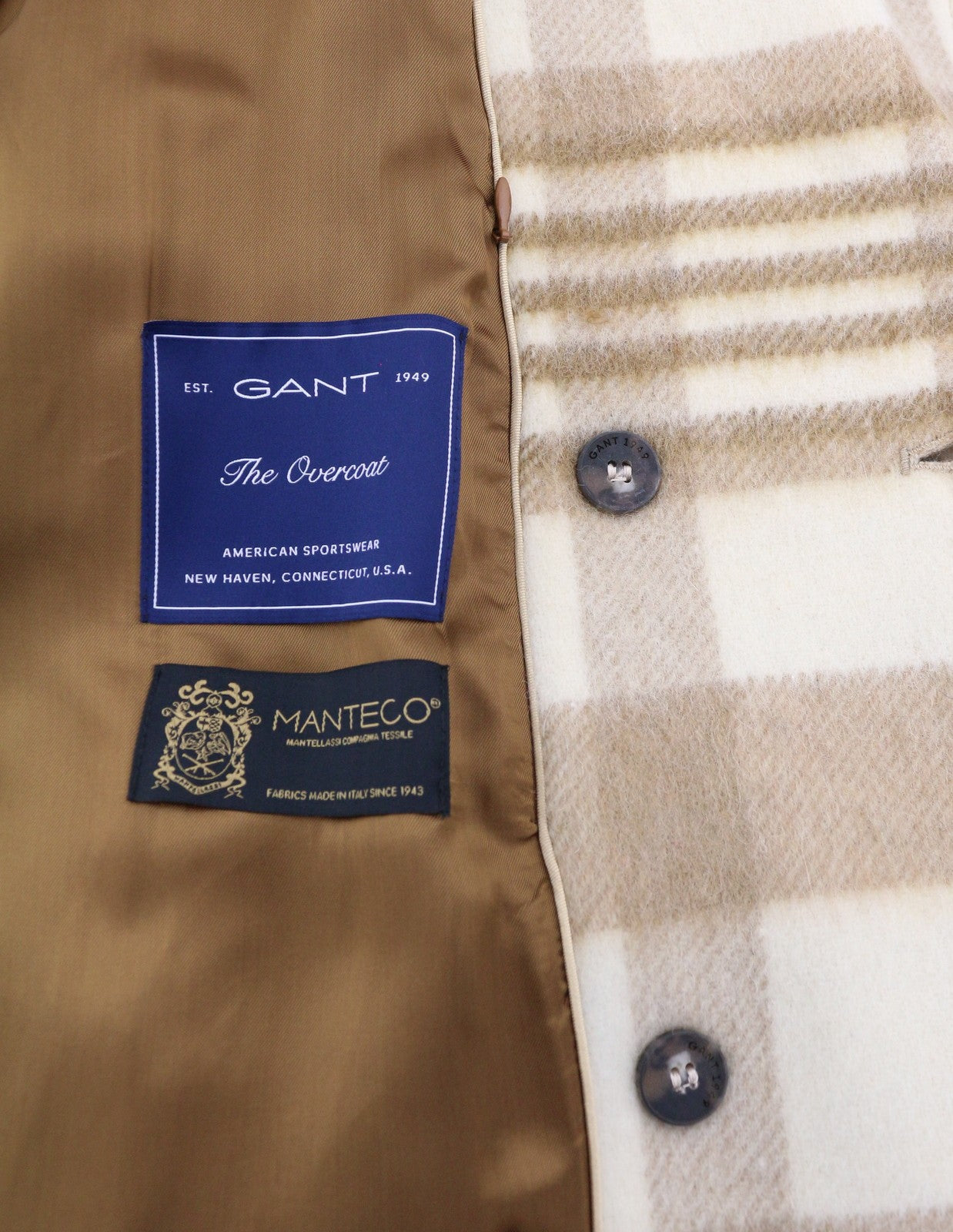 GANT languotas moteriškas paltas L šviesiai smėlio spalvos melanžo spalvos languotas vilnos mišinio paltas RRP625