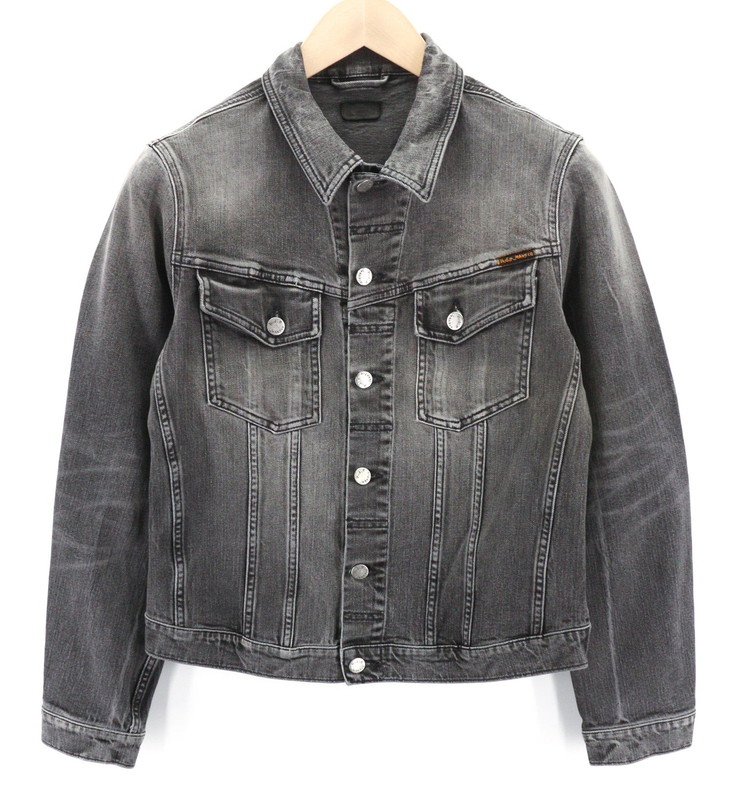 NUDIE JEANS Men's Grey Denim Jacket M Washed Cotton Stretch Collared Unlined