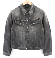 NUDIE JEANS vyriška pilka džinsinė striukė M, skalbtos medvilnės tampri apykaklė, be pamušalo 