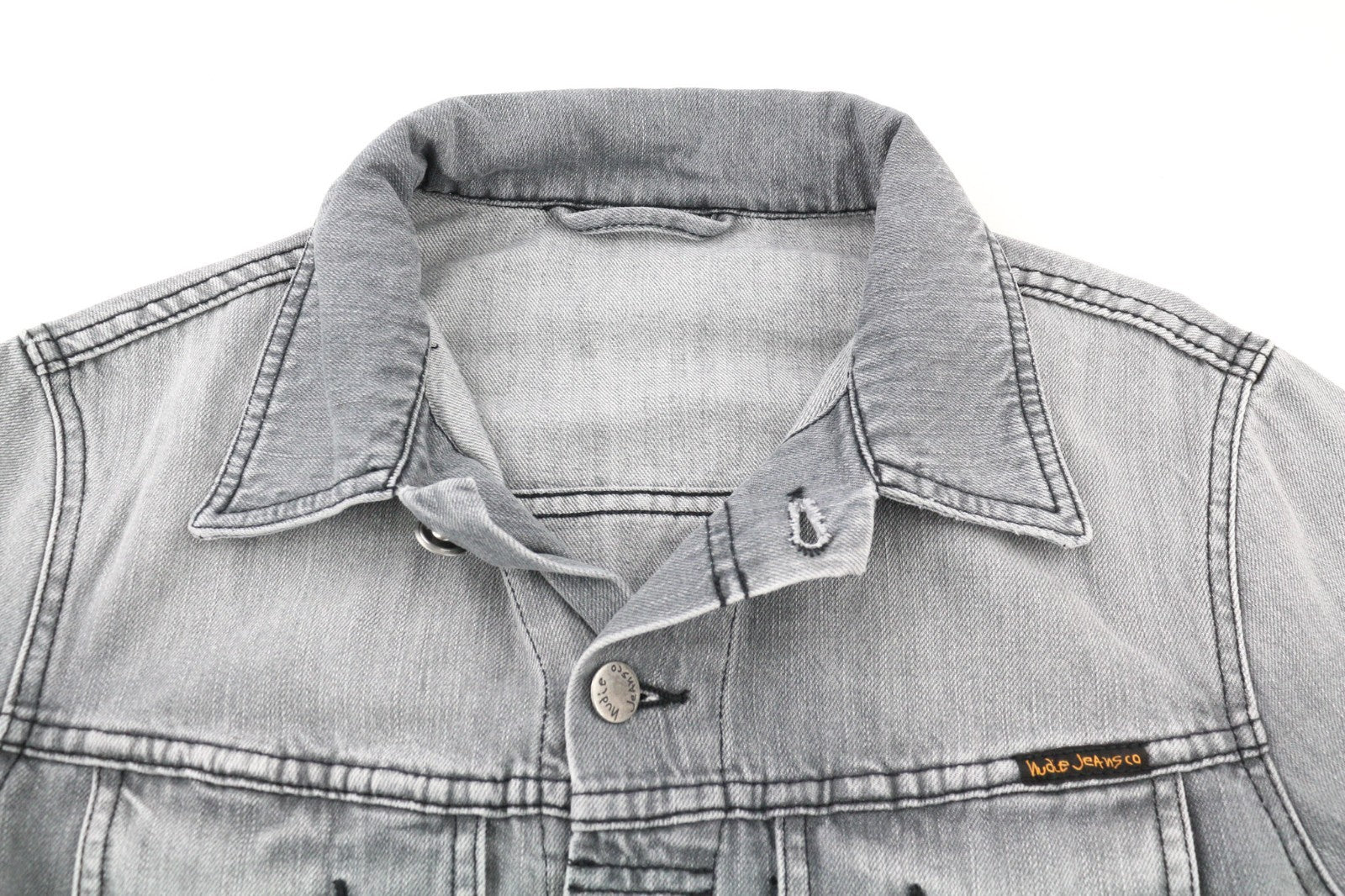 NUDIE JEANS Terry Sunbleached Black Men's Grey Denim Jacket S Pure Cotton Wash