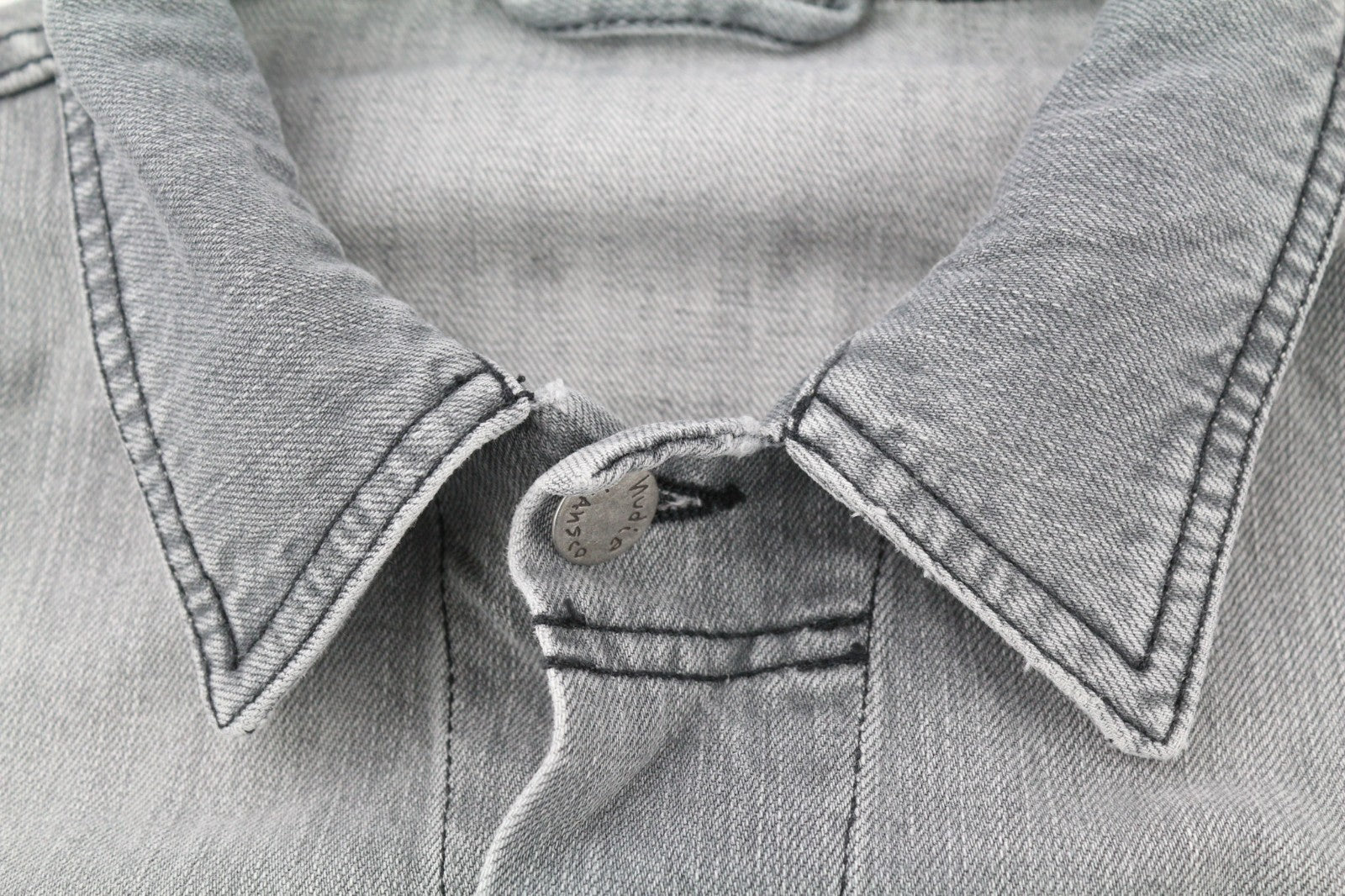 NUDIE JEANS Terry Sunbleached Black Men's Grey Denim Jacket S Pure Cotton Wash