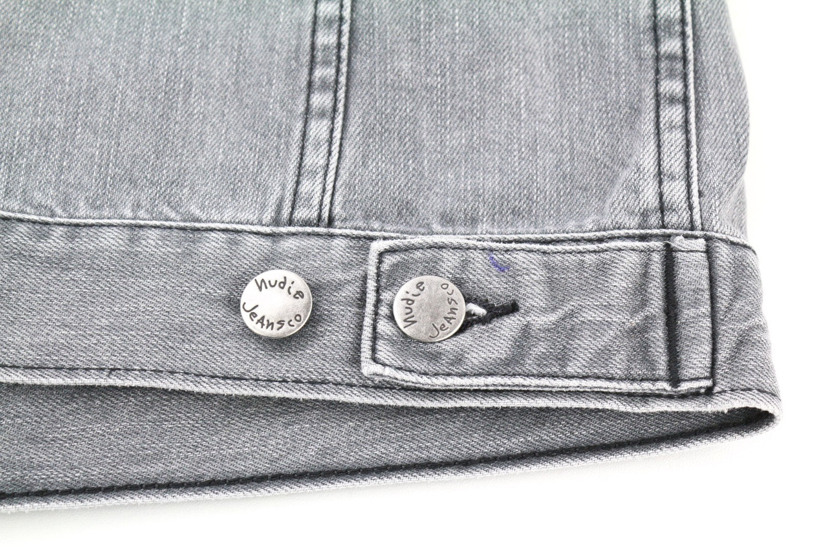 NUDIE JEANS Terry Sunbleached Black Men's Grey Denim Jacket S Pure Cotton Wash