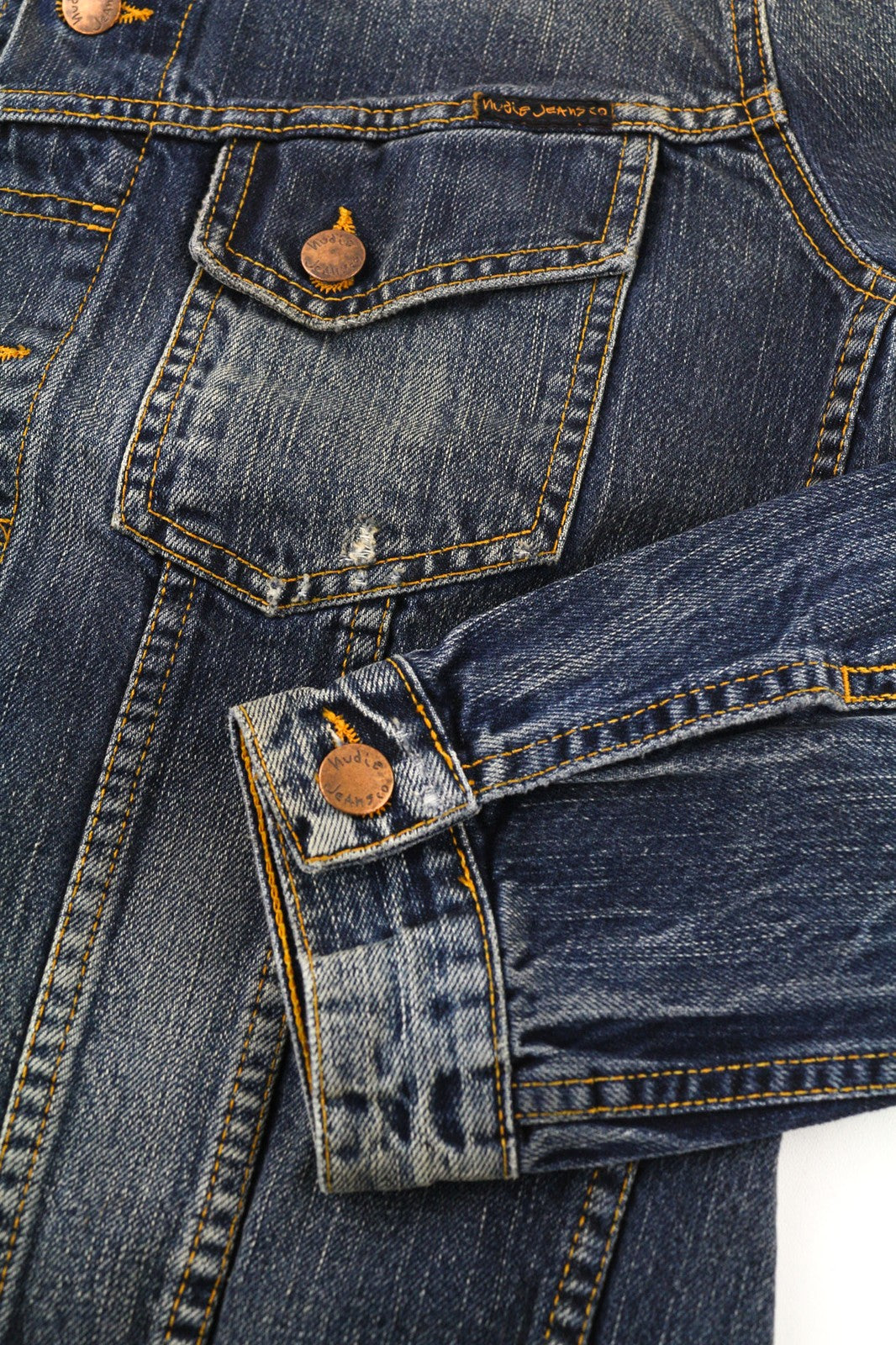 NUDIE JEANS Terry Org. Streaky Denim Men's Blue Wash Pure Cotton Jacket S