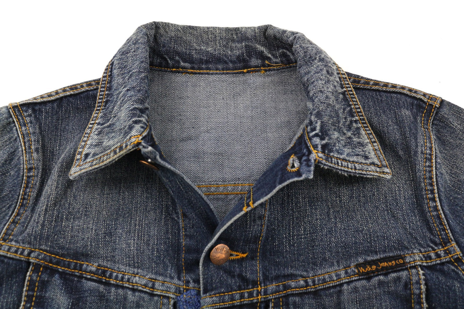 NUDIE JEANS Terry Org. Streaky Denim vyriška XS dydžio mėlyna medvilninė striukė be pamušalo 