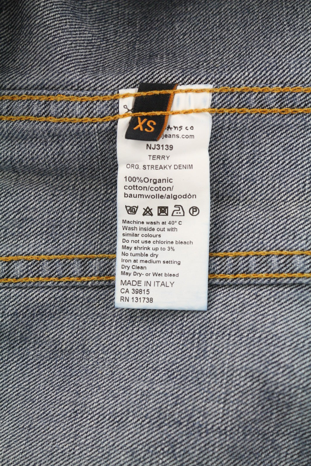 NUDIE JEANS Terry Org. Streaky Denim vyriška XS dydžio mėlyna medvilninė striukė be pamušalo 