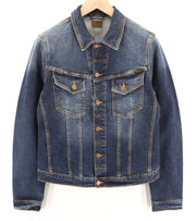 NUDIE JEANS Perry Org. Excellent Blue Men's XS Washed Stretch Denim Jacket