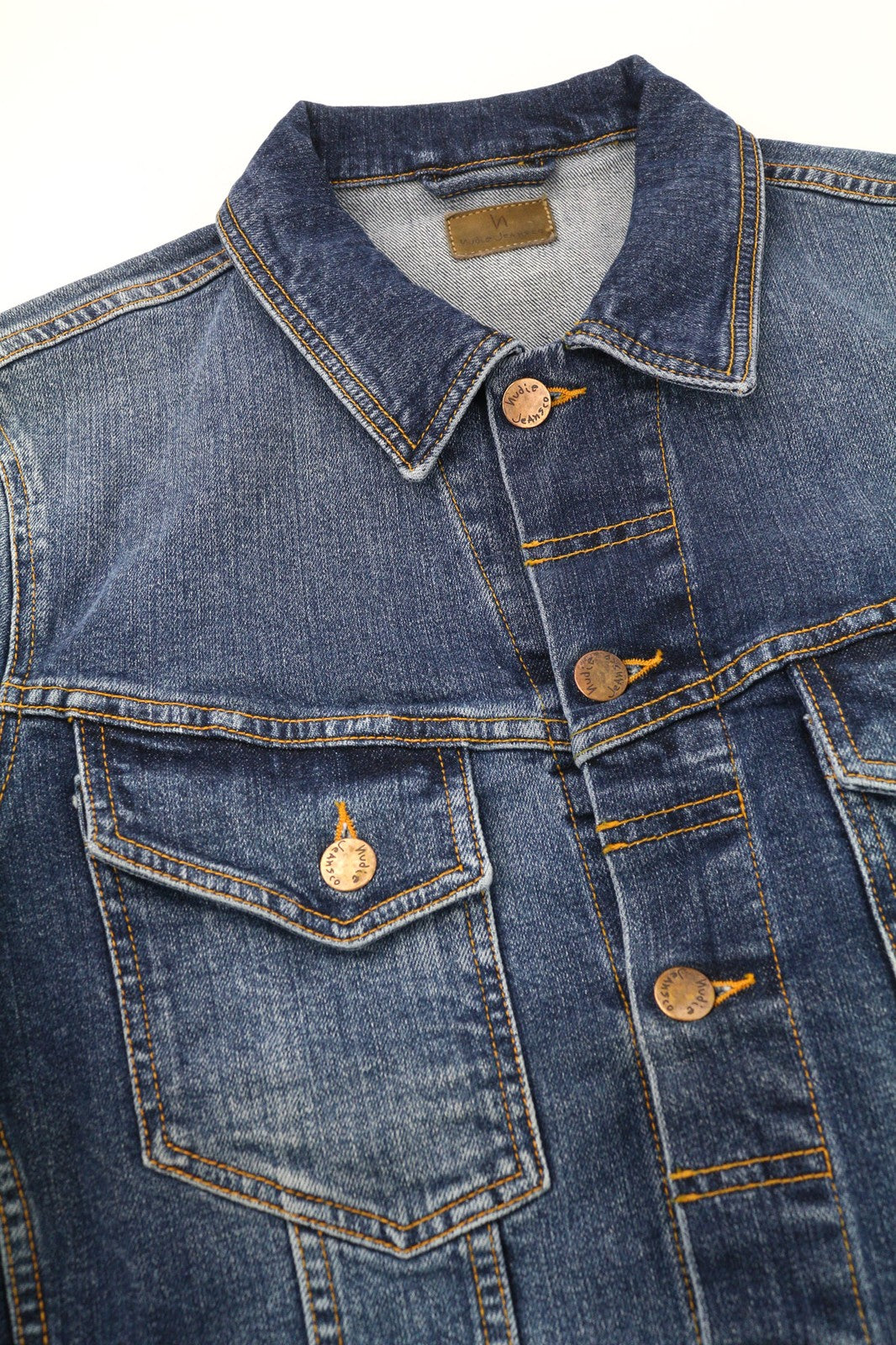 NUDIE JEANS Perry Org. Excellent Blue Men's XS Washed Stretch Denim Jacket