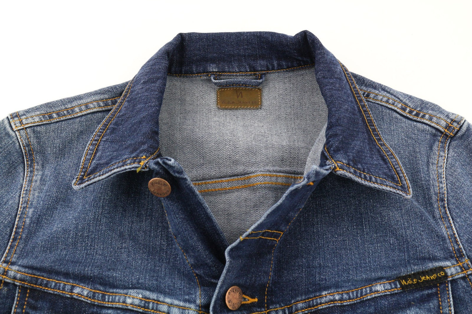 NUDIE JEANS Perry Org. Puikios mėlynos vyriškos S dydžio džinsinio tampraus švarko be pamušalo. 