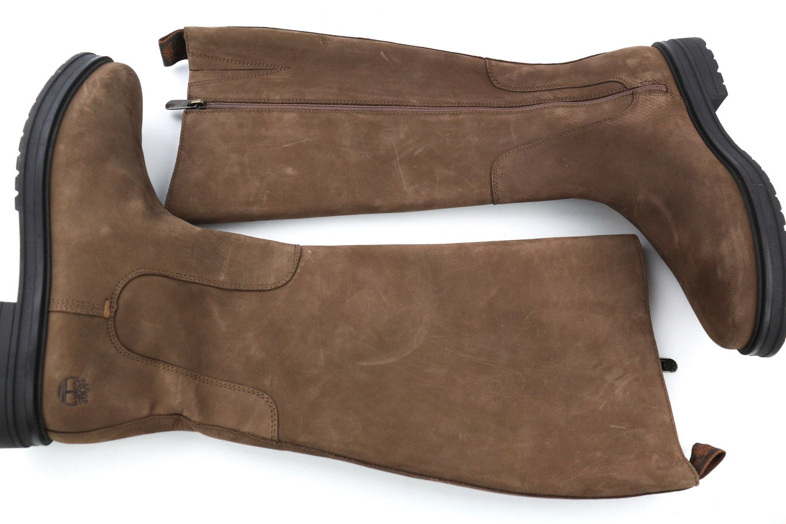 TIMBERLAND Women's EU38/39 Brown Leather Long Boots Zip Logo Almond Toe Casual