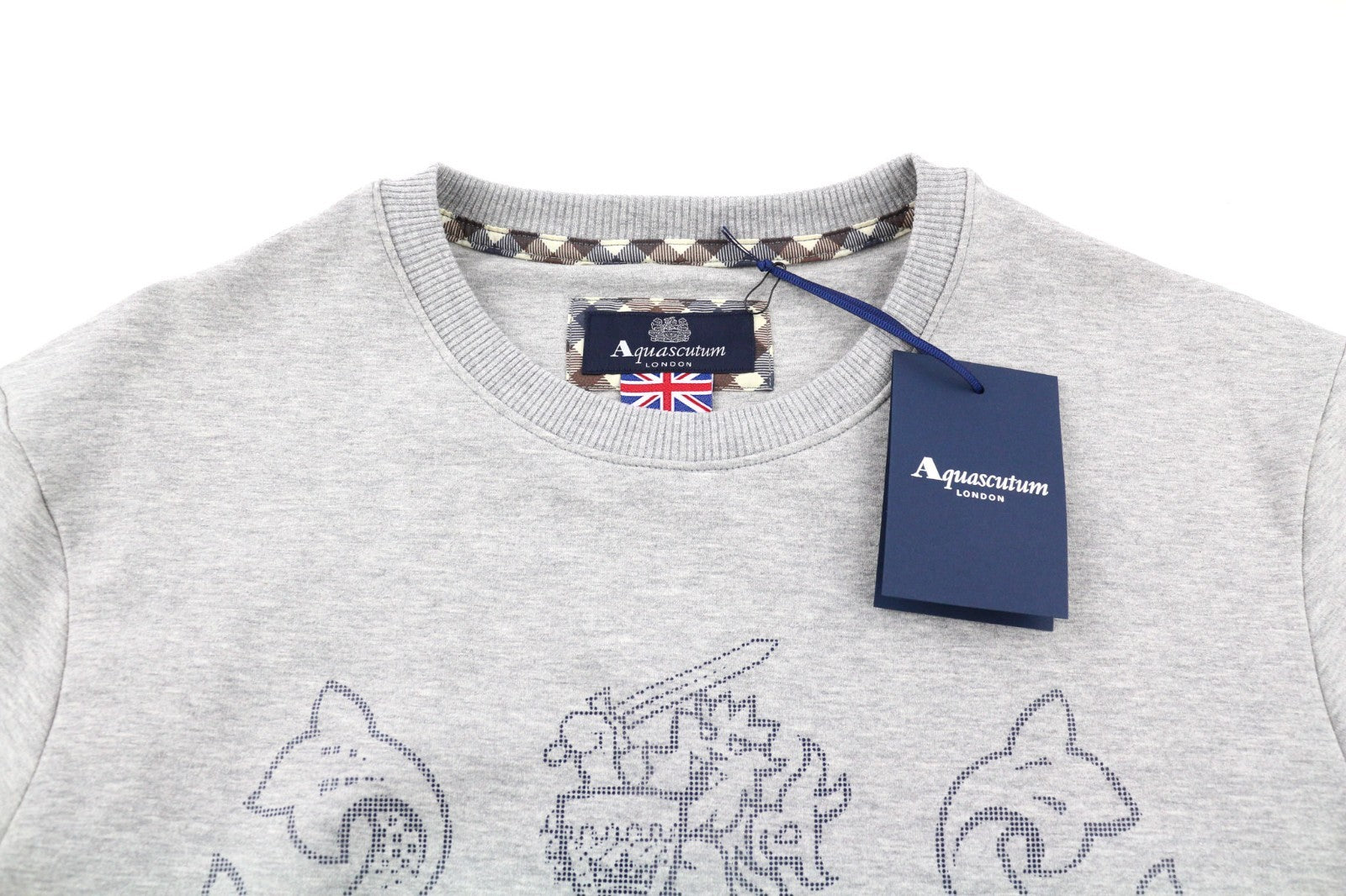 AQUASCUTUM FGIA28 vyriškas 2XL pilkas melanžo megztinis su apvalia juostele ir logotipu 