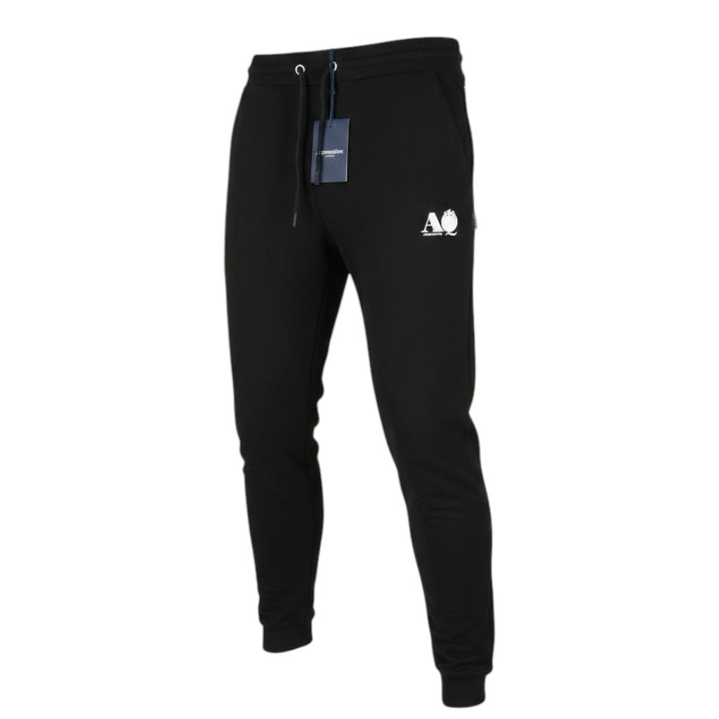 AQUASCUTUM PAAI03 vyriškos XL dydžio juodos sportinės kelnės su raišteliu juosmeniui, visiems metų laikams 