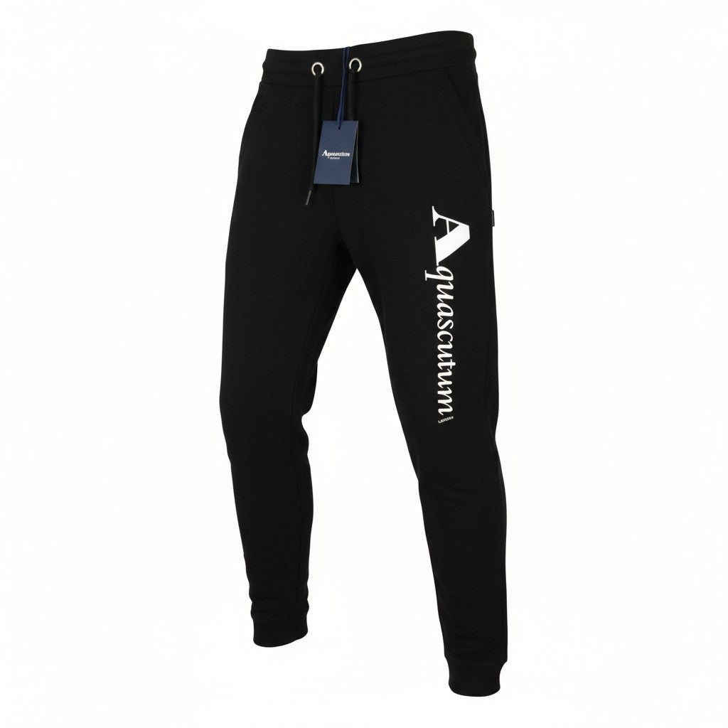 AQUASCUTUM FPIA38 vyriškos XL dydžio juodos sportinės kelnės su raišteliu juosmeniui, visiems sezonams 