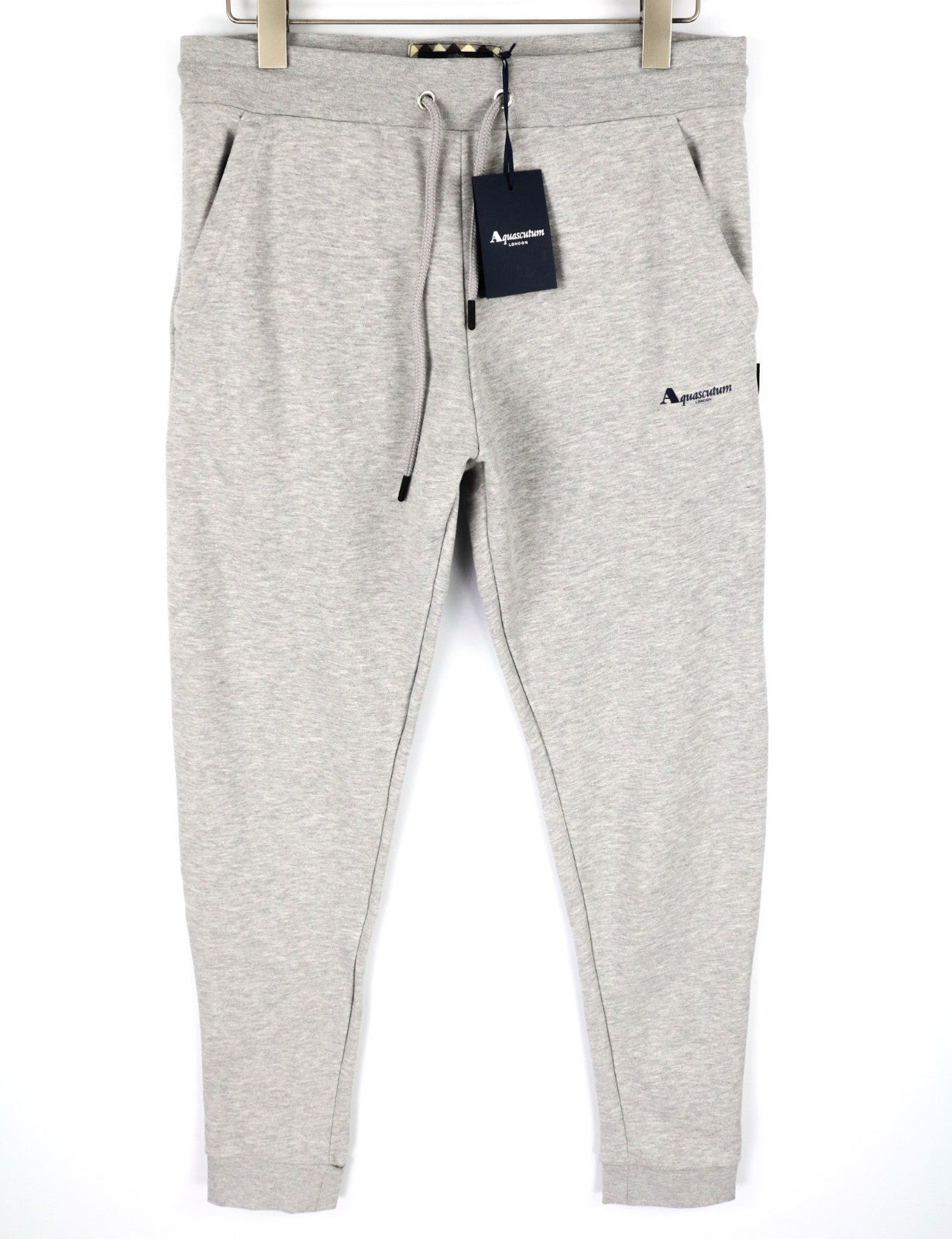 AQUASCUTUM PAAI02 vyriškos XL dydžio melanžo pilkos sportinės kelnės su logotipu ir raišteliu juosmenyje 