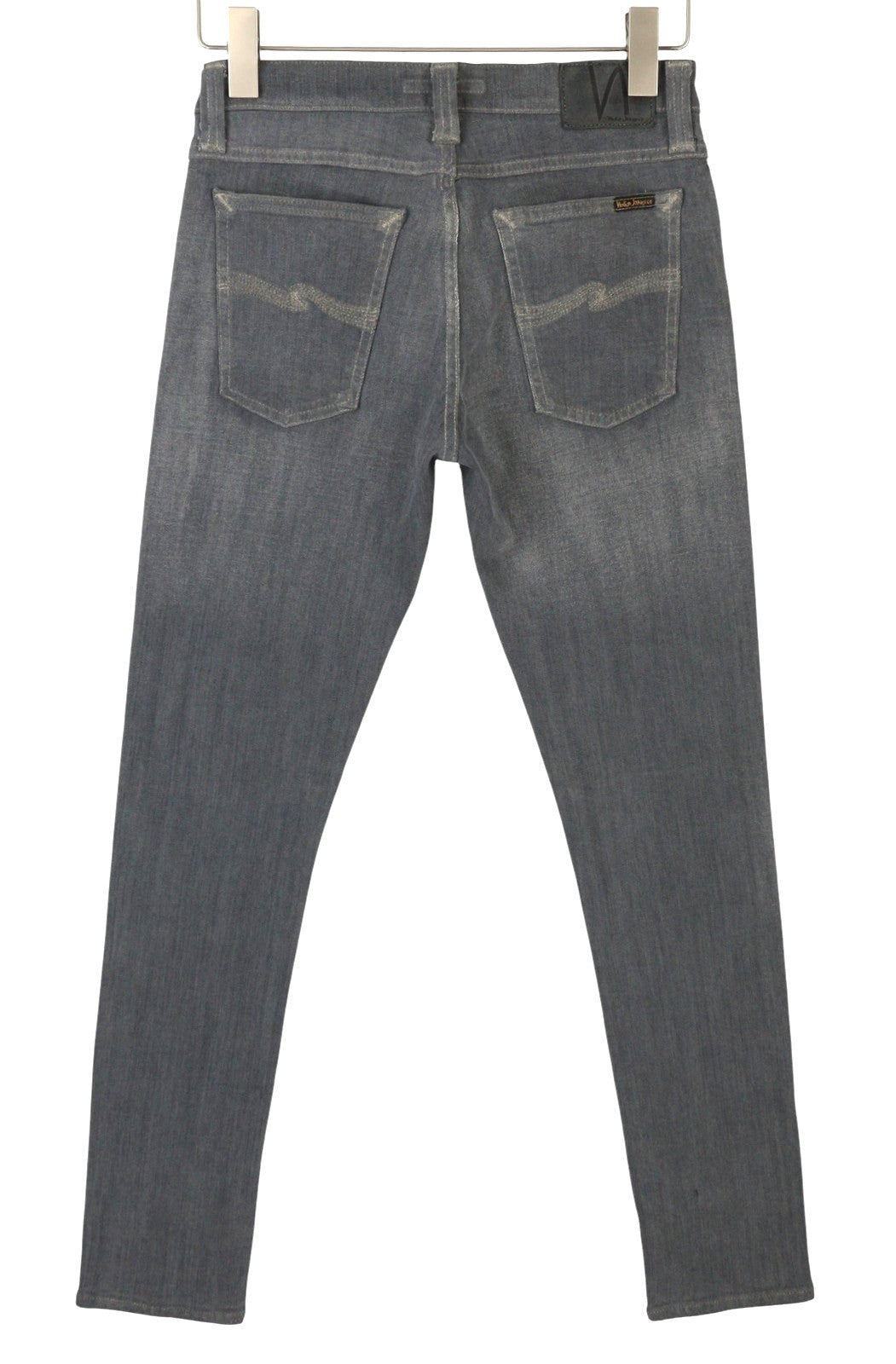 NUDIE JEANS vyriški džinsai W28/L32 pilki išblukę ūsai, ekologiški, aptempti, džinsai su užtrauktuku 