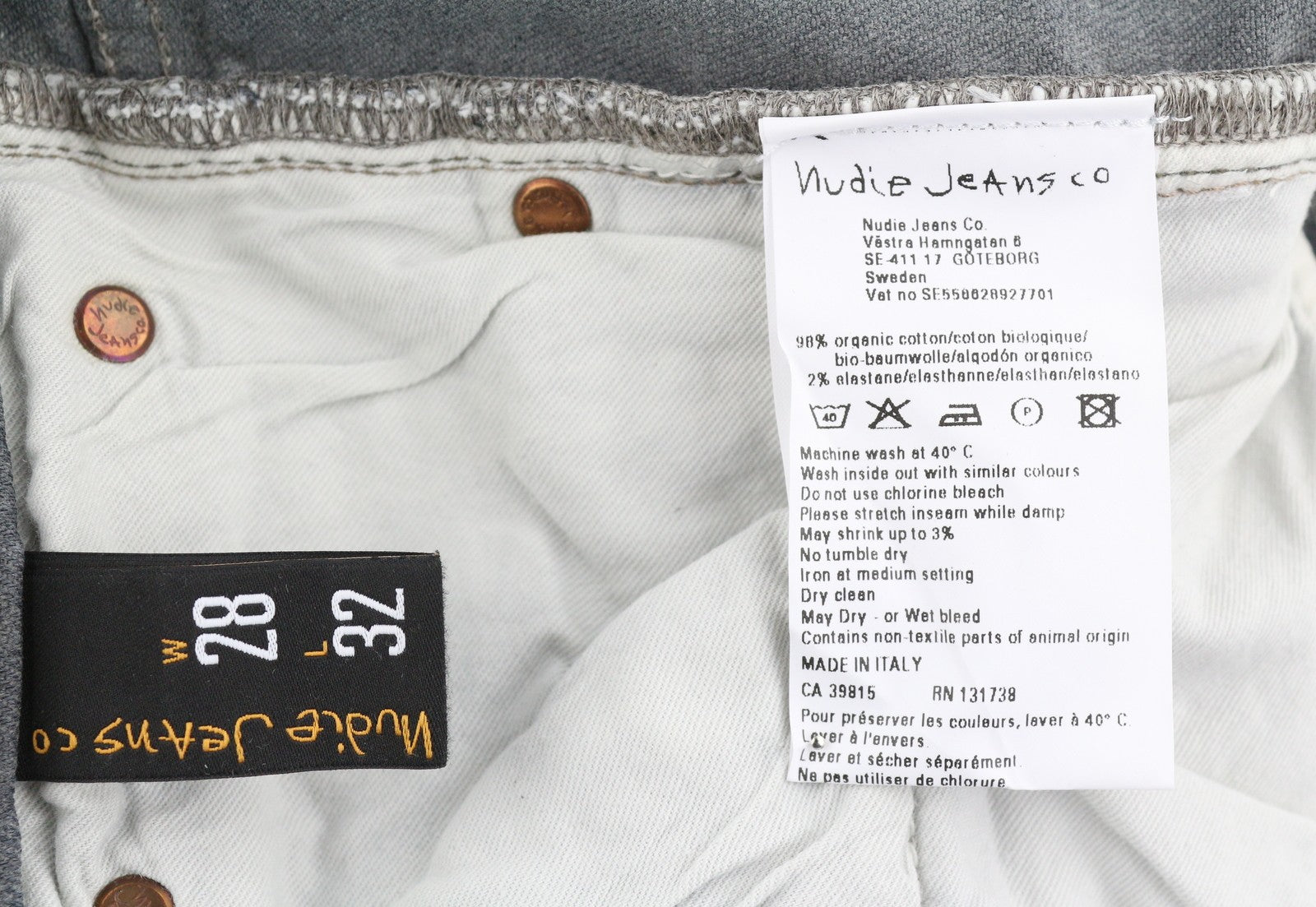 NUDIE JEANS vyriški džinsai W28/L32 pilki išblukę ūsai, ekologiški, aptempti, džinsai su užtrauktuku 