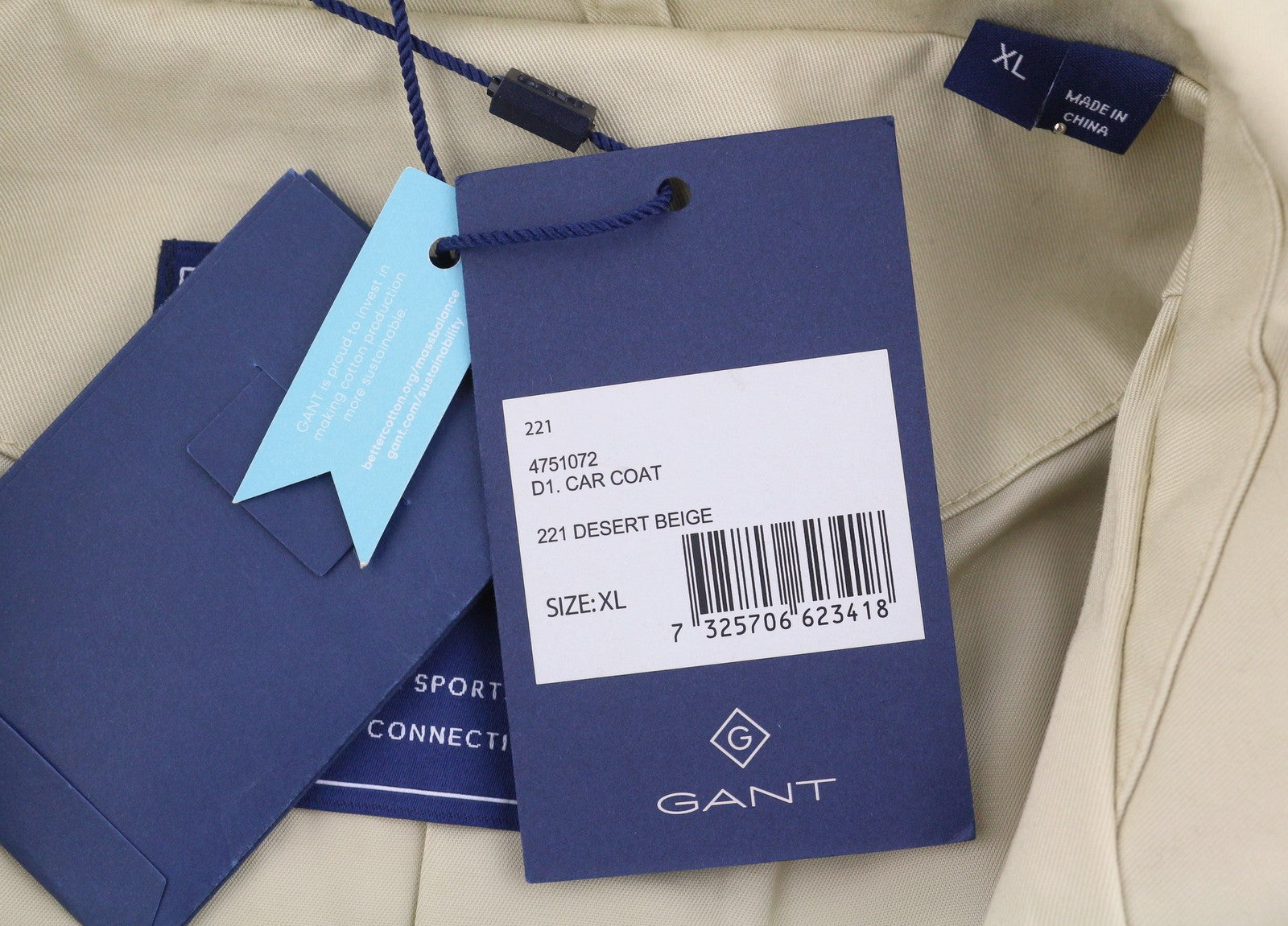 GANT automobilio moteriškas lietpaltis XL dydžio dykumos smėlio spalvos su paslėptomis sagomis, lengvas, RRP379 