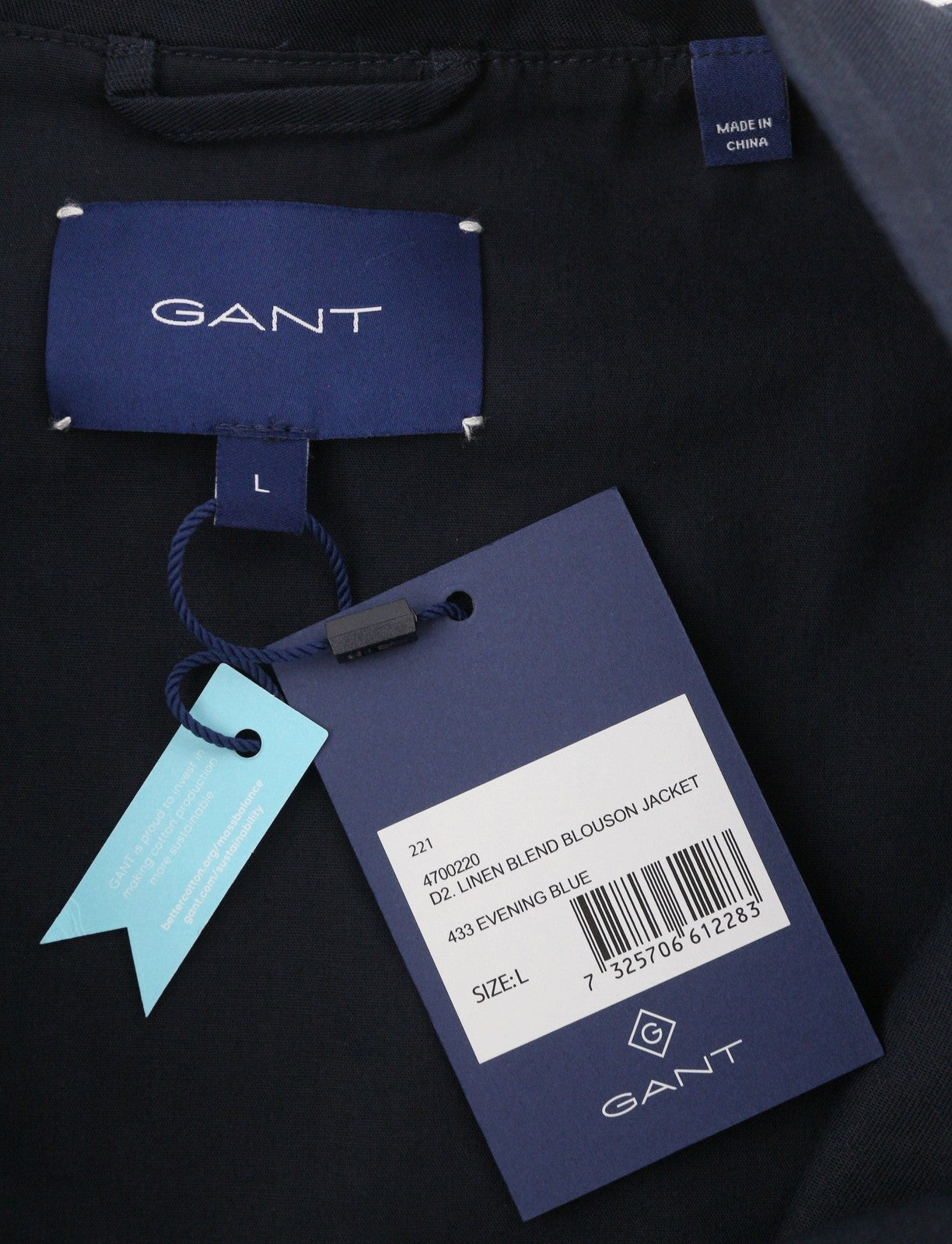 GANT Linen Blend Blouson Women Jacket L Evening Blue Zip Lightweight Bomber