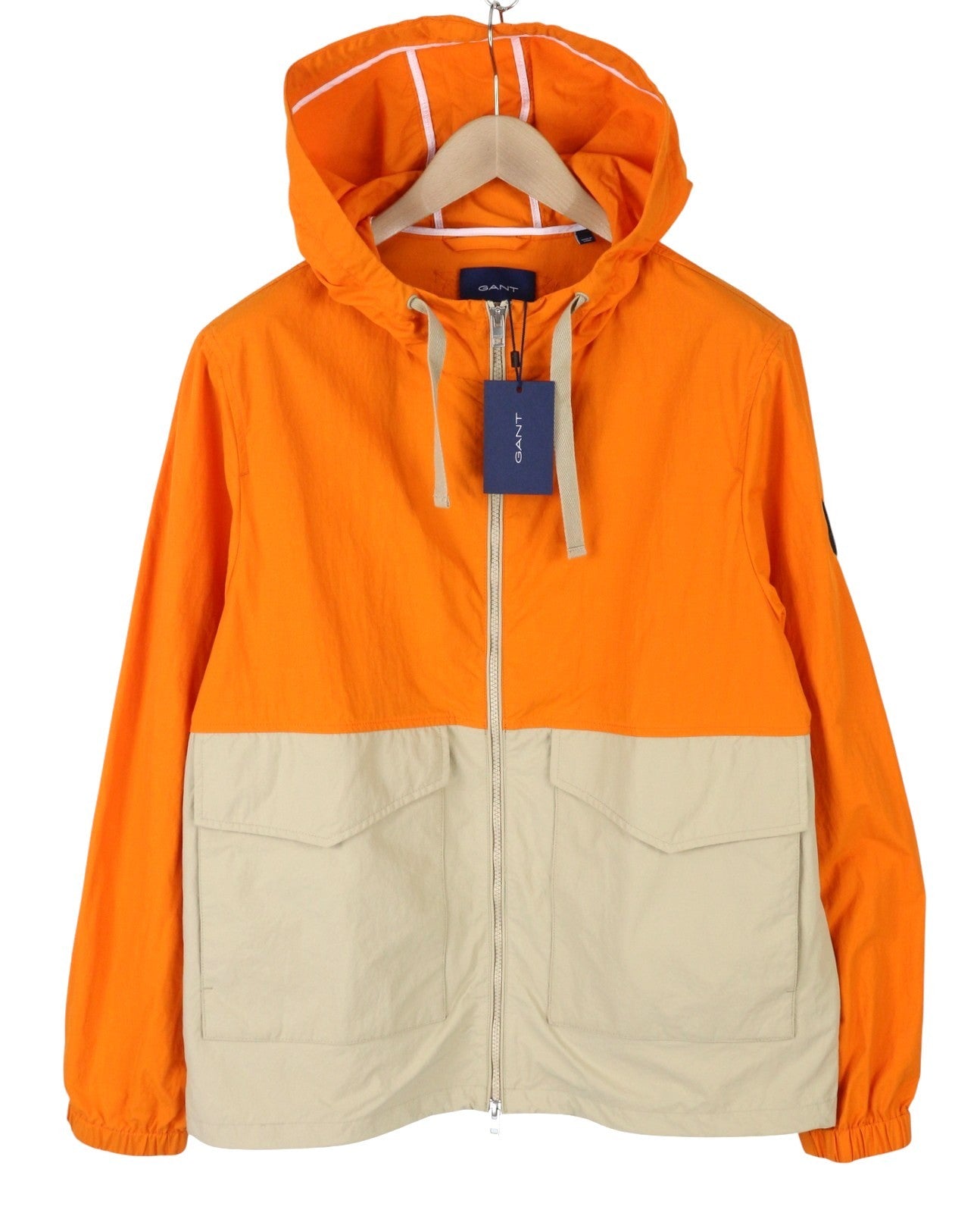 GANT Color Blocked Windbreaker Men Jacket M Dry Sand Hooded Full Zip Lightweight