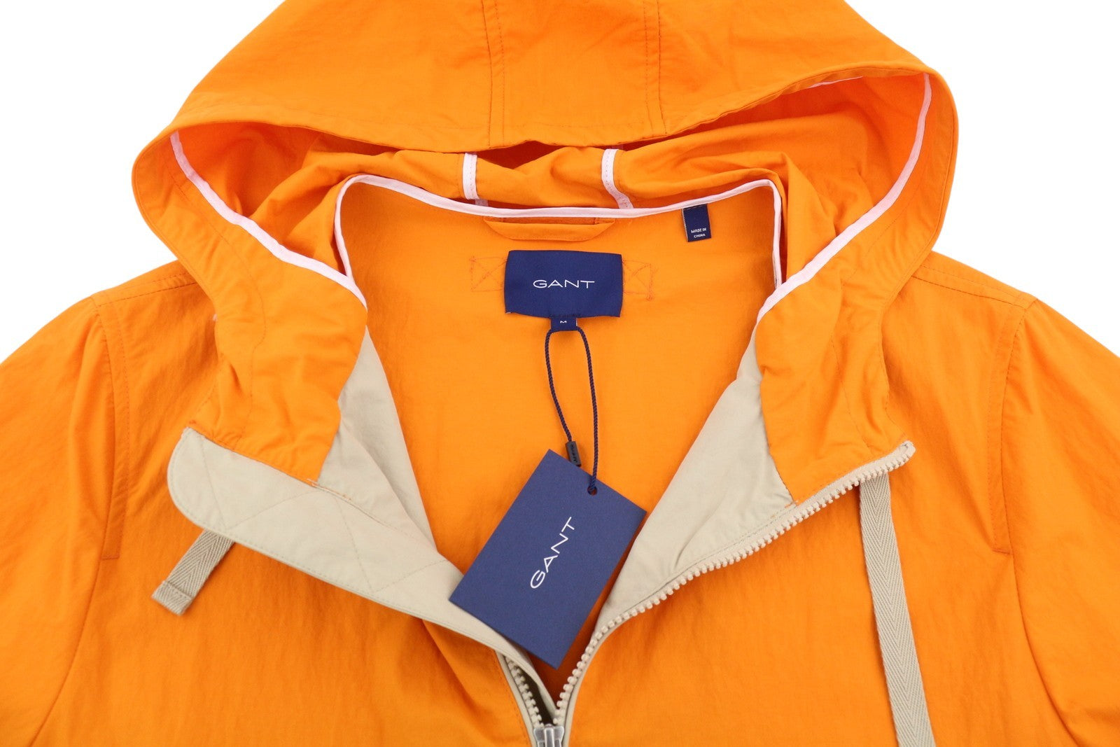 GANT Color Blocked Windbreaker Men Jacket M Dry Sand Hooded Full Zip Lightweight