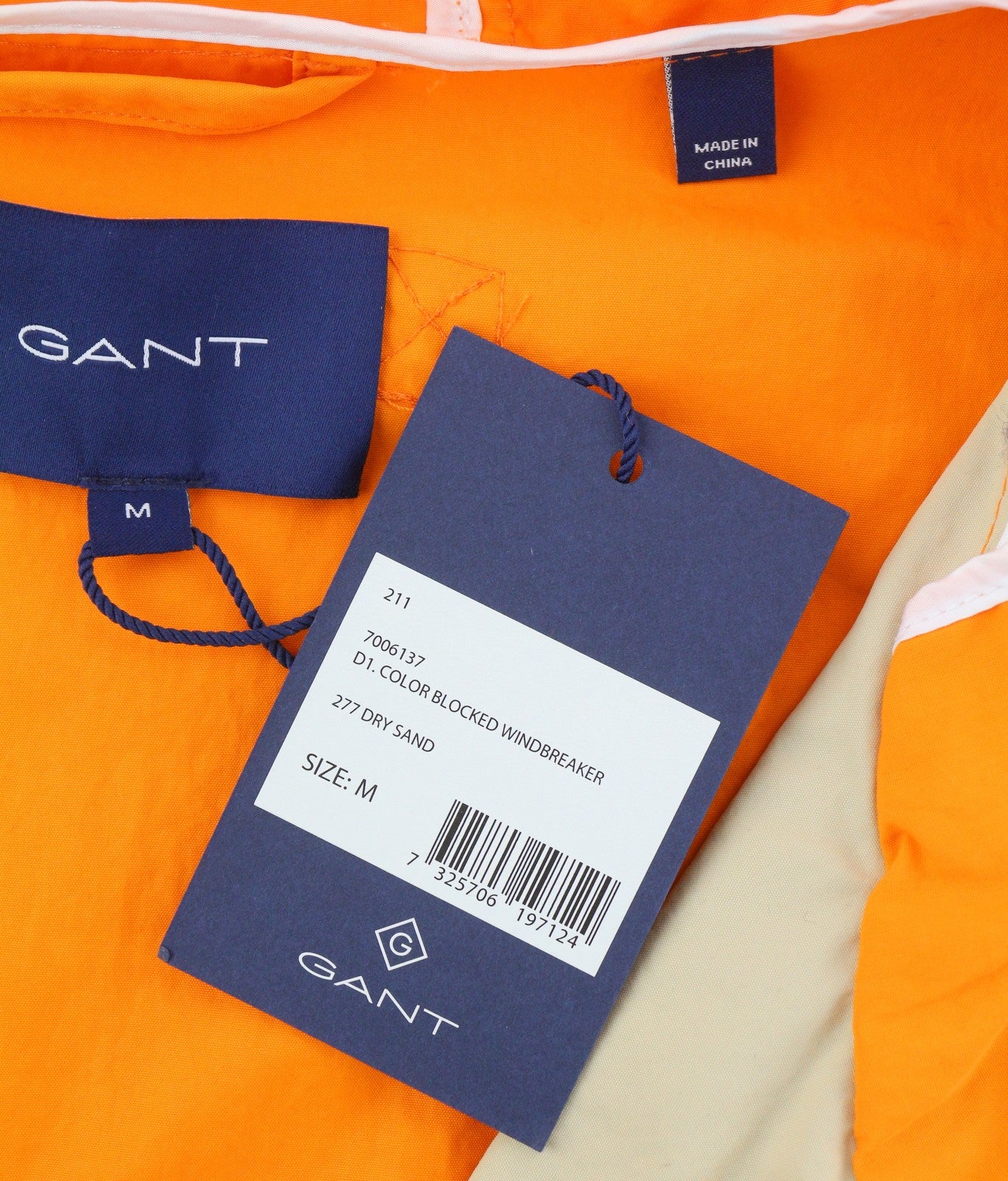 GANT Color Blocked Windbreaker Men Jacket M Dry Sand Hooded Full Zip Lightweight