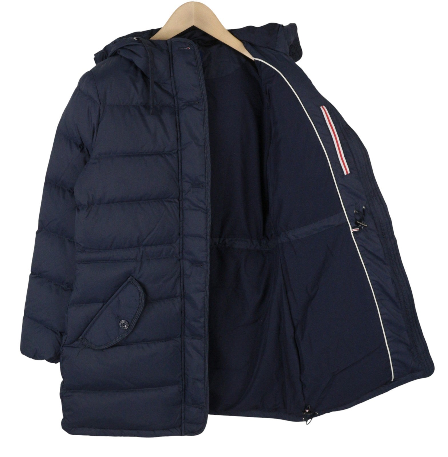 GANT ilga pūkinė moteriška striukė L, vakarinės mėlynos spalvos, su paminkštinimu, dygsniuotu gobtuvu, vidutinio dydžio, RRP299