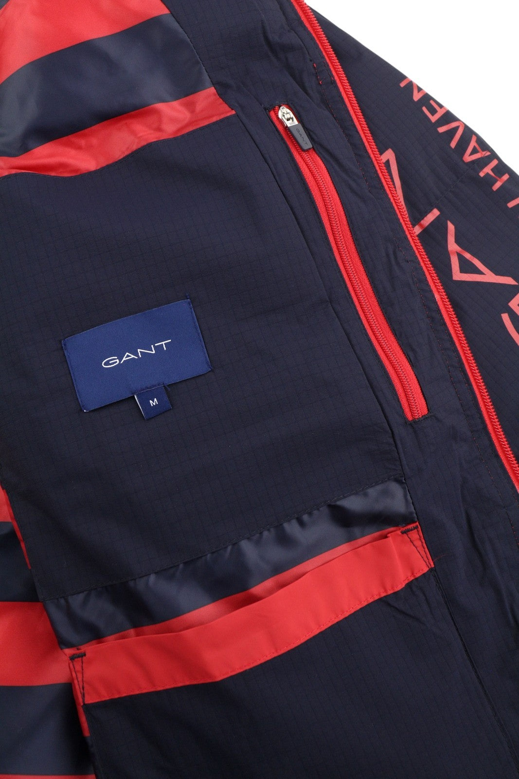 GANT Striped Block Puffer Men Jacket M Bright Red Quilted Hooded Padded RRP399