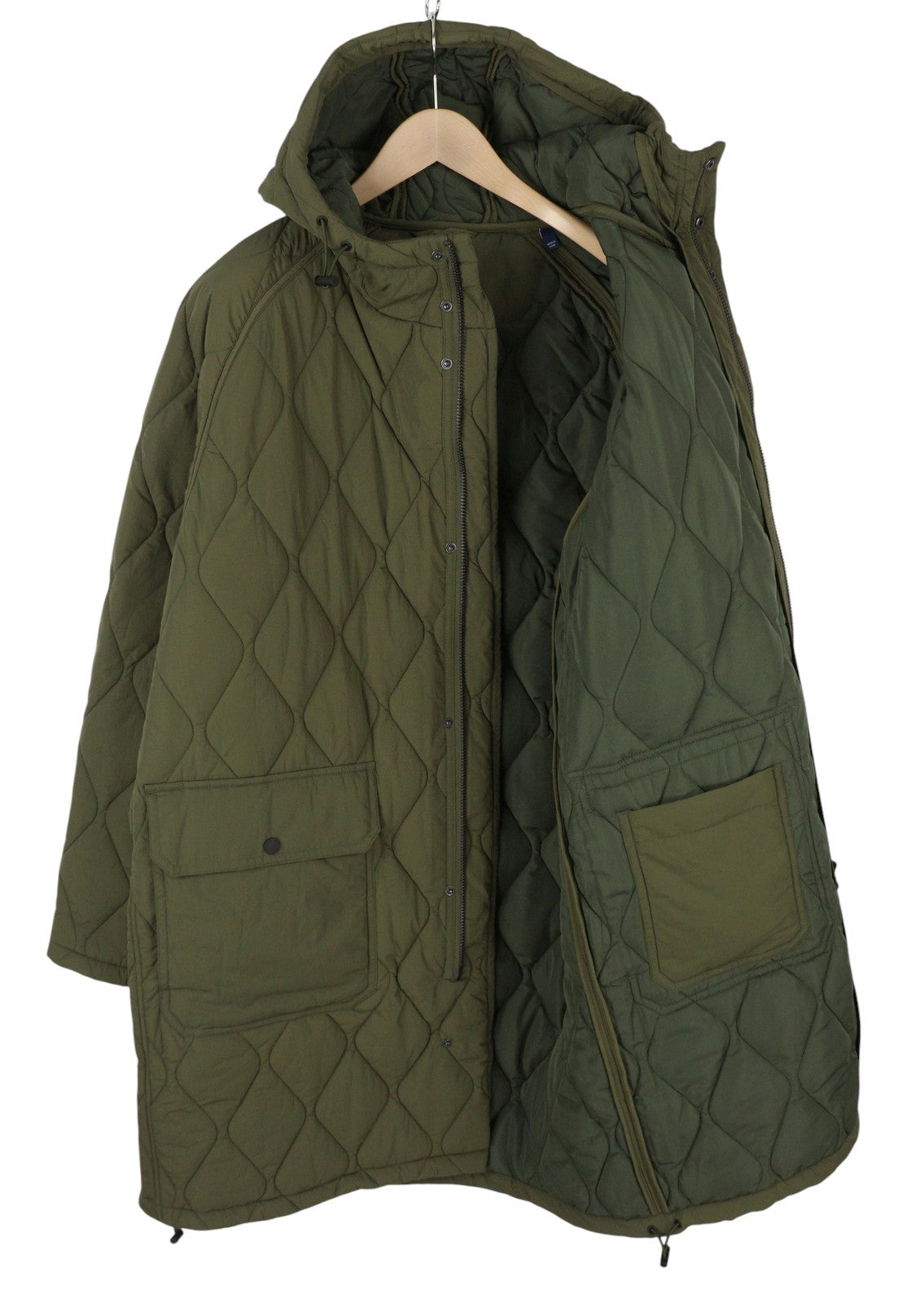 GANT Quilted Long Men Jacket XL Racing Green Hooded Padded Lined Full Zip RRP439