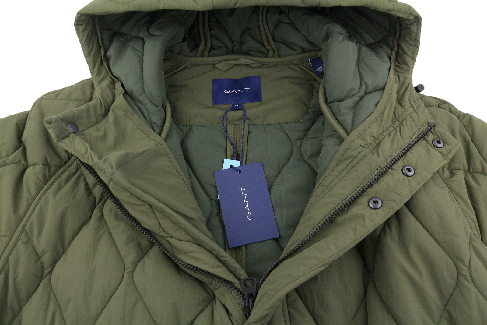 GANT Quilted Long Men Jacket XL Racing Green Hooded Padded Lined Full Zip RRP439