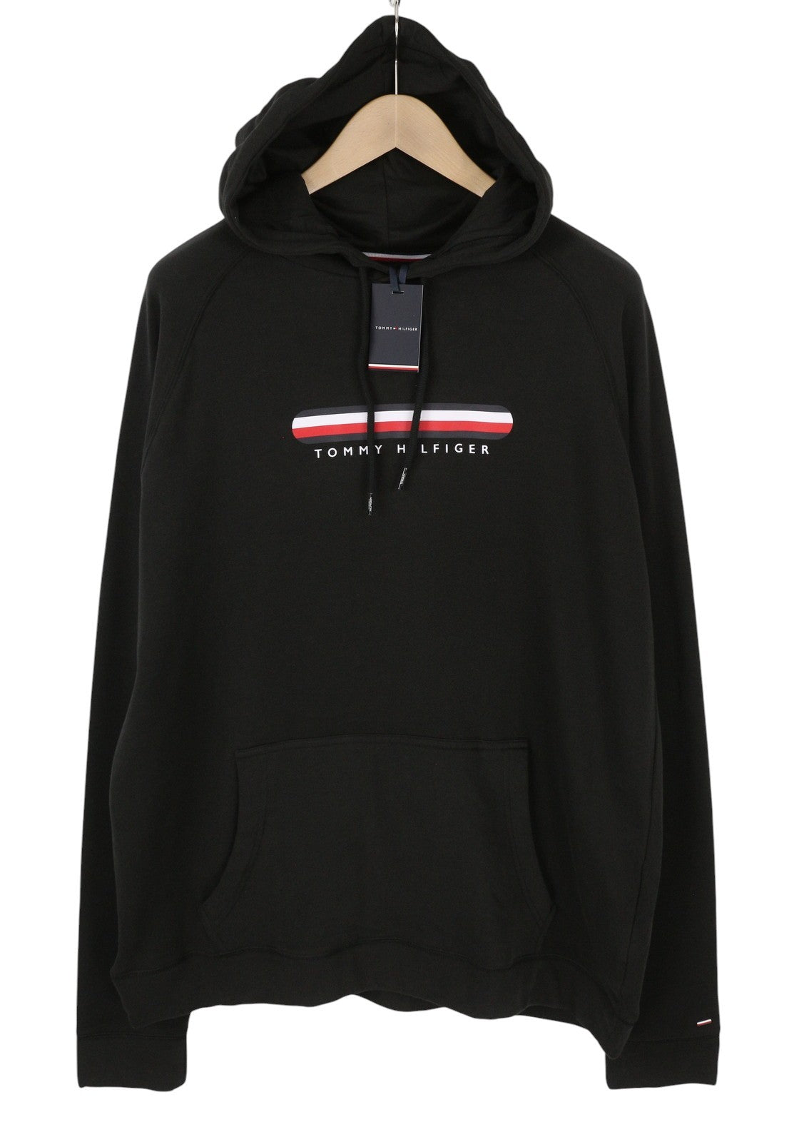 TOMMY HILFIGER vyriškas megztinis su gobtuvu XL dydžio, juodas, su didelėmis kengūros kišenėmis priekyje ir logotipu. 