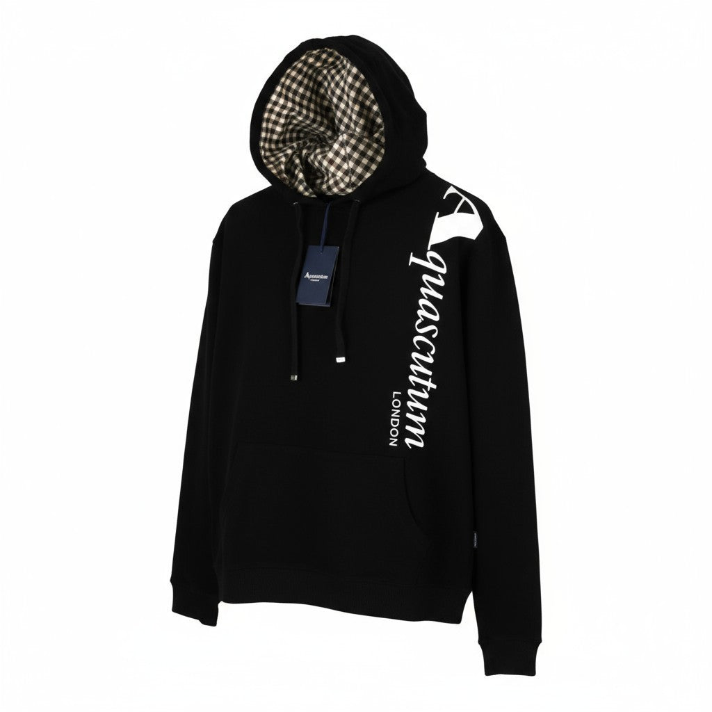 AQUASCUTUM FCIA18 vyriškas L dydžio juodas džemperis su gobtuvu ir kengūros logotipu bei kišene 