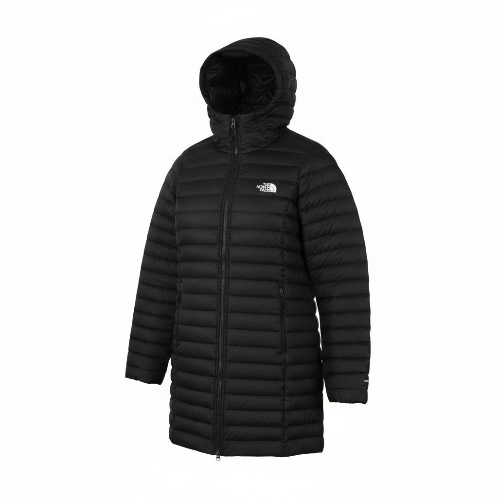 THE NORTH FACE moteriška striukė M, juoda, 700 pūkinė, dygsniuota, su gobtuvu, užtrauktuku, vidutinė kaina – 299 USD 