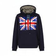 AQUASCUTUM FAI003 vyriškas mėlynas megztinis su gobtuvu ir logotipo dirželiais, kengūros kišene 