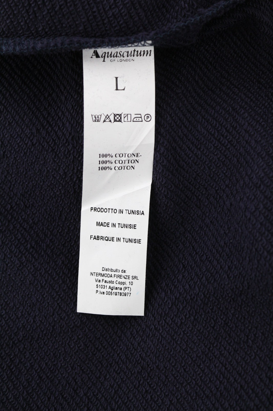 AQUASCUTUM FAI003 vyriškas L dydžio mėlynas megztinis su gobtuvu ir logotipo dirželiais, kengūros kišene 