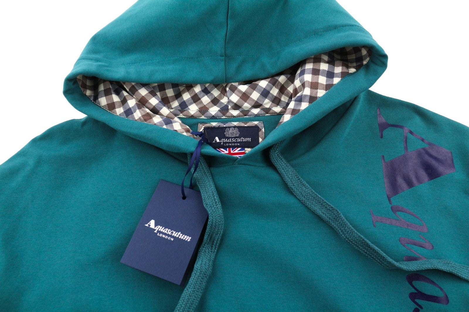 AQUASCUTUM FCIA18 vyrų L tamsiai žalios spalvos džemperis su logotipu, juostelės kengūra 