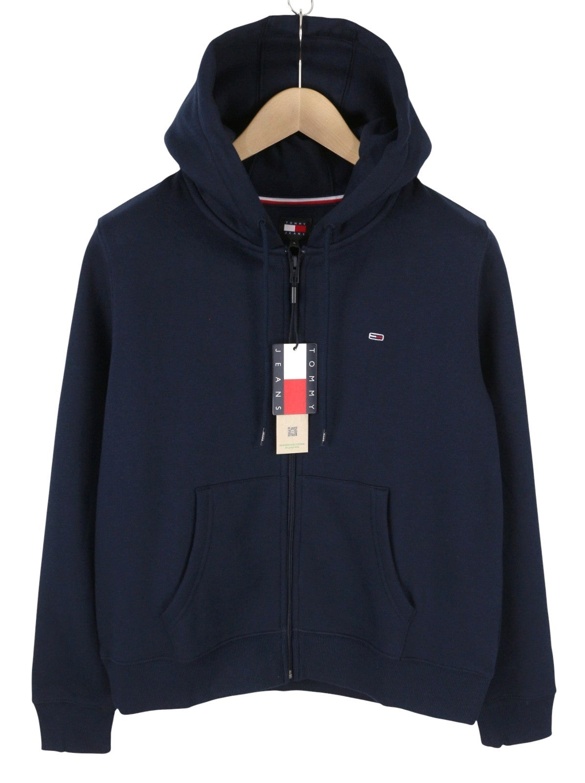TOMMY HILFIGER Req S Flag Zip moteriškas džemperis su gobtuvu L, tamsiai mėlyna, laisvo kirpimo, su kišenėmis