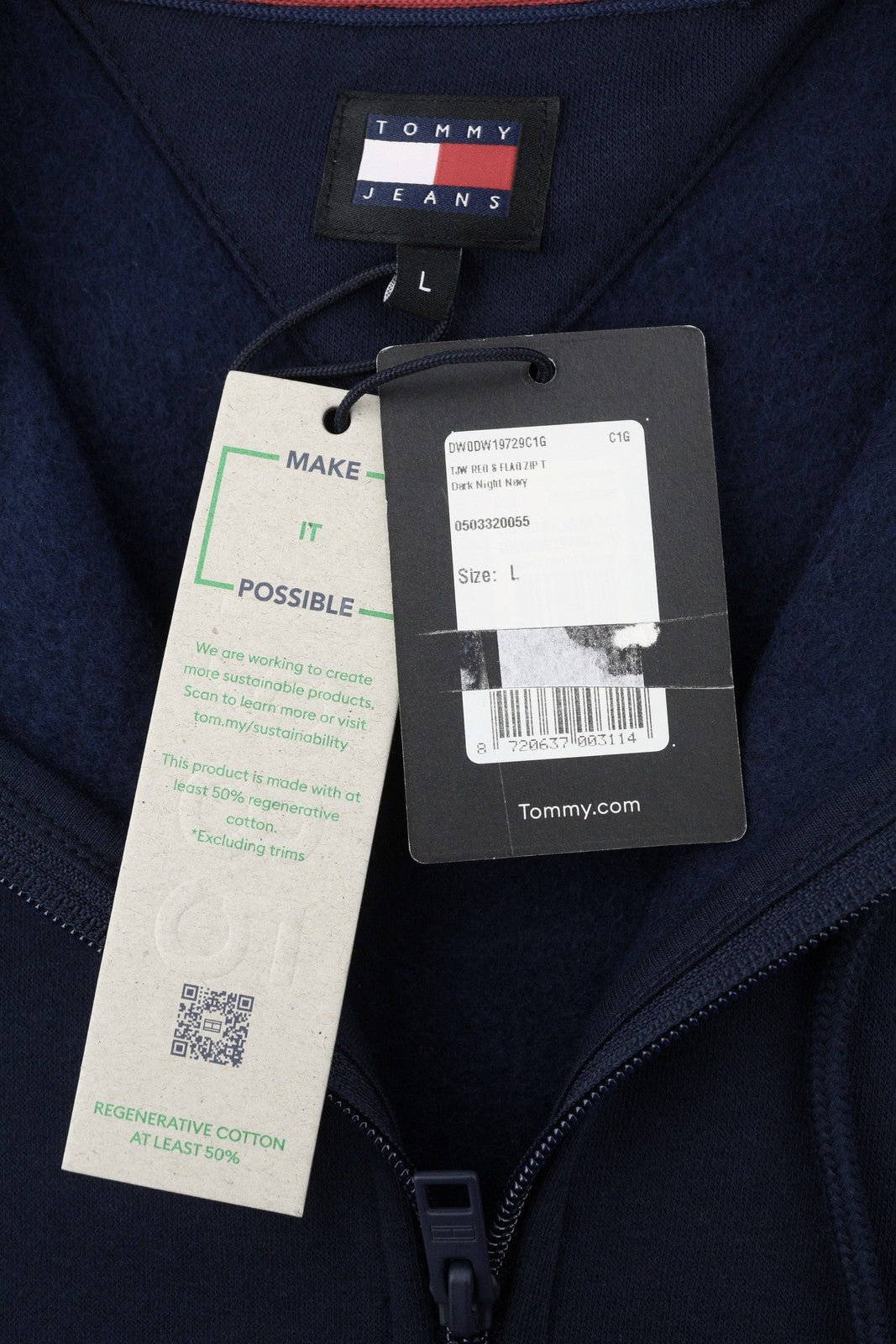 TOMMY HILFIGER Req S Flag Zip moteriškas džemperis su gobtuvu L, tamsiai mėlyna, laisvo kirpimo, su kišenėmis