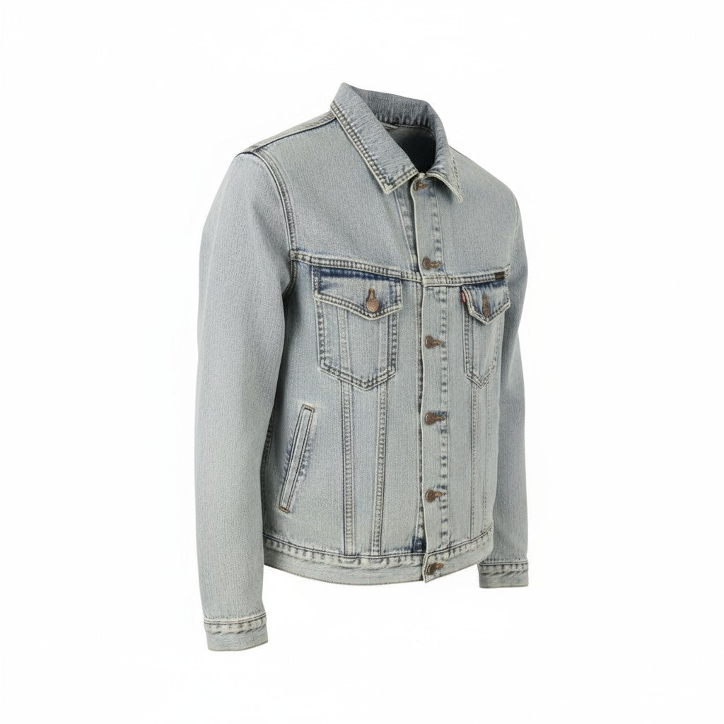 NUDIE JEANS Terry Bleach Blue Men Jacket L Denim Faded Button-Up Spread Neck