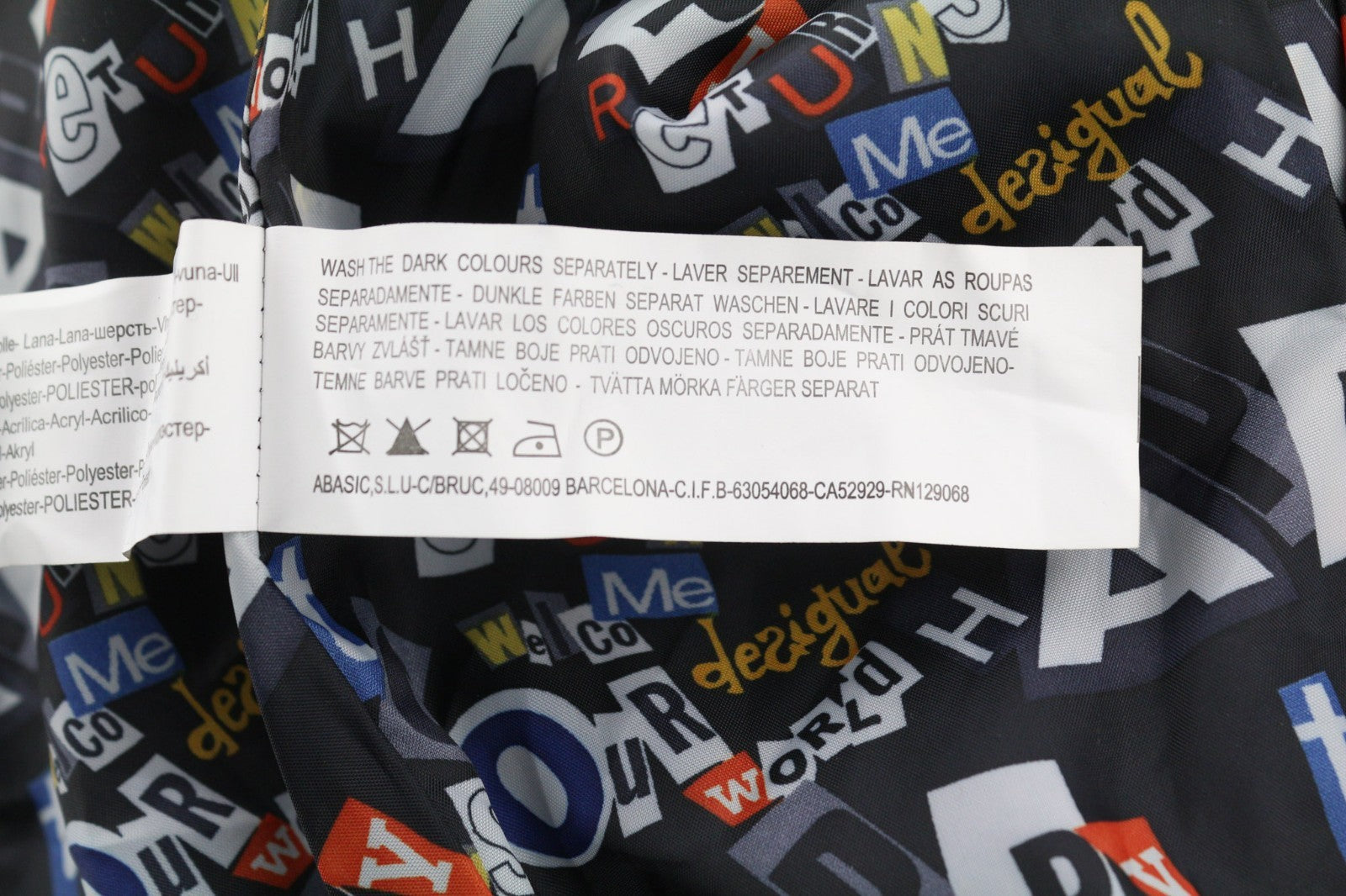 DESIGUAL moteriškas ~L dydžio vilnos mišinio languotas paltas trumpomis rankovėmis su aukštu kaklu ir logotipu 