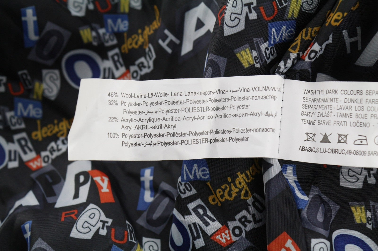 DESIGUAL moteriškas ~L dydžio vilnos mišinio languotas paltas trumpomis rankovėmis su aukštu kaklu ir logotipu 