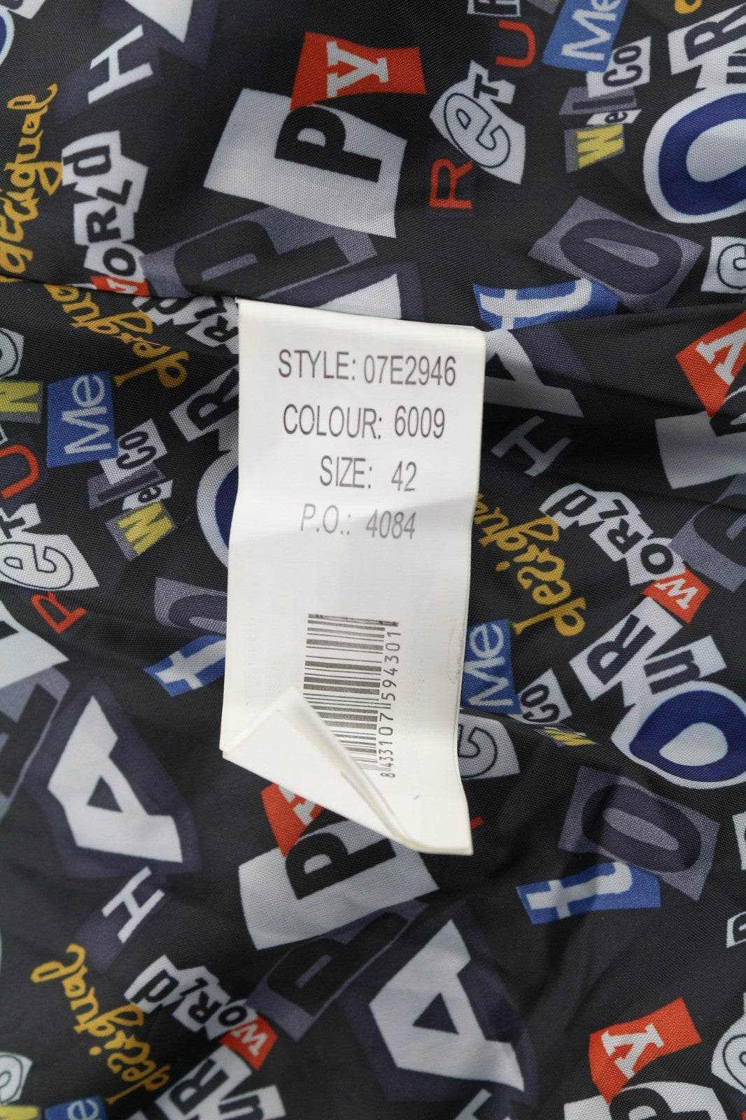 DESIGUAL moteriškas ~L dydžio vilnos mišinio languotas paltas trumpomis rankovėmis su aukštu kaklu ir logotipu 