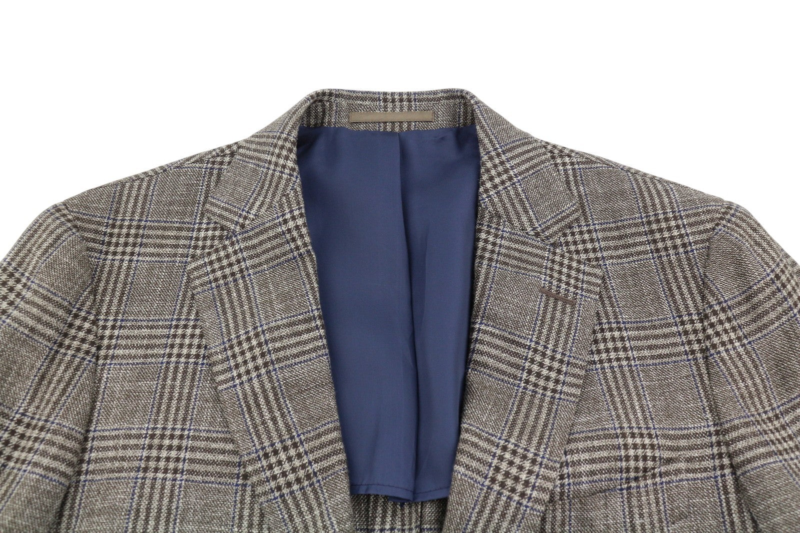 SUITSUPPLY Havana HL vyriškas švarkas UK38R rudas vilnonis šilkas lininis languotas su pusiau pamušalu 