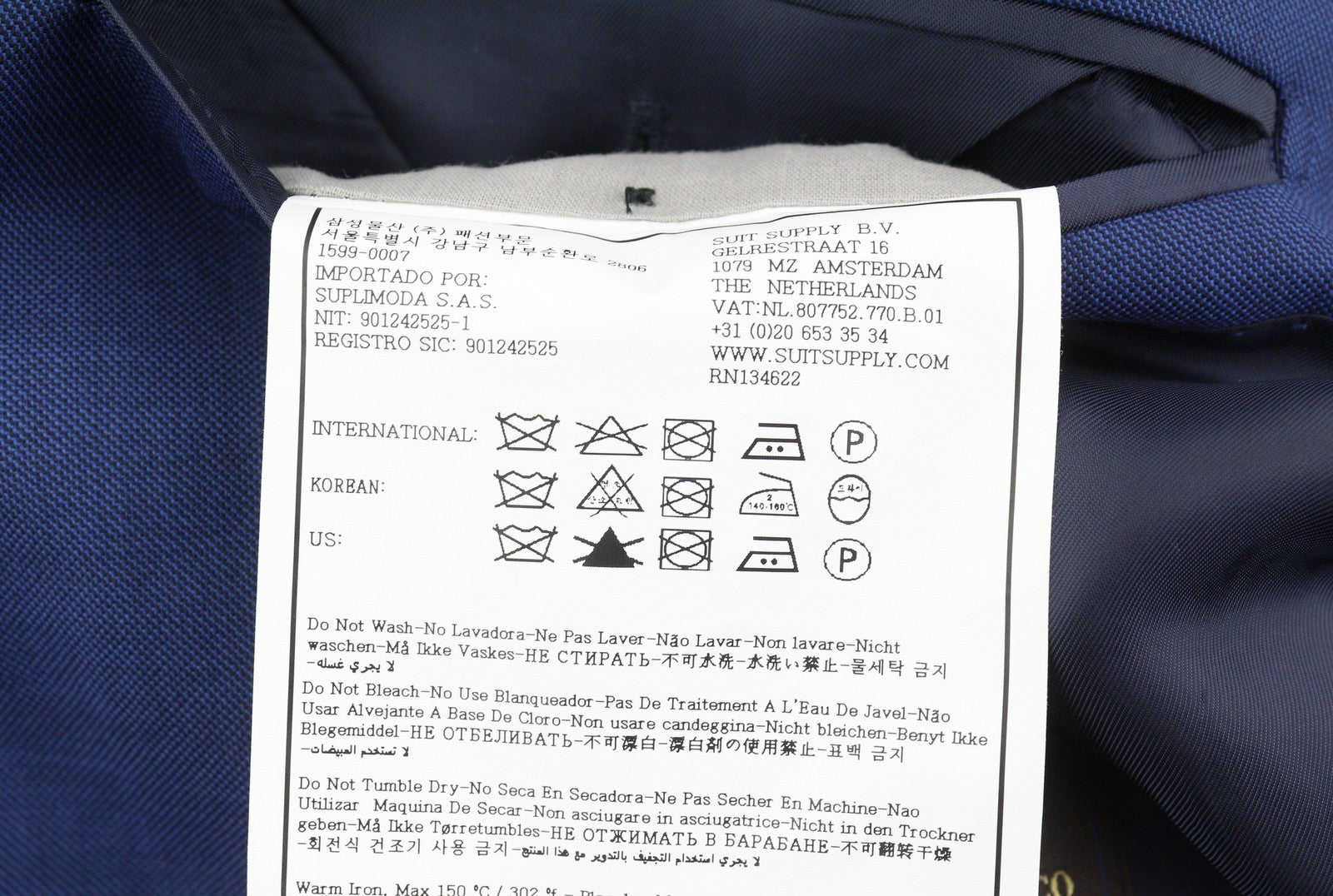 „SUITSUPPLY Lazio“ vienaeilis vyriškas švarkas, UK36R, mėlynas vilnonis švarkas su įpjova ir sagomis atlape 