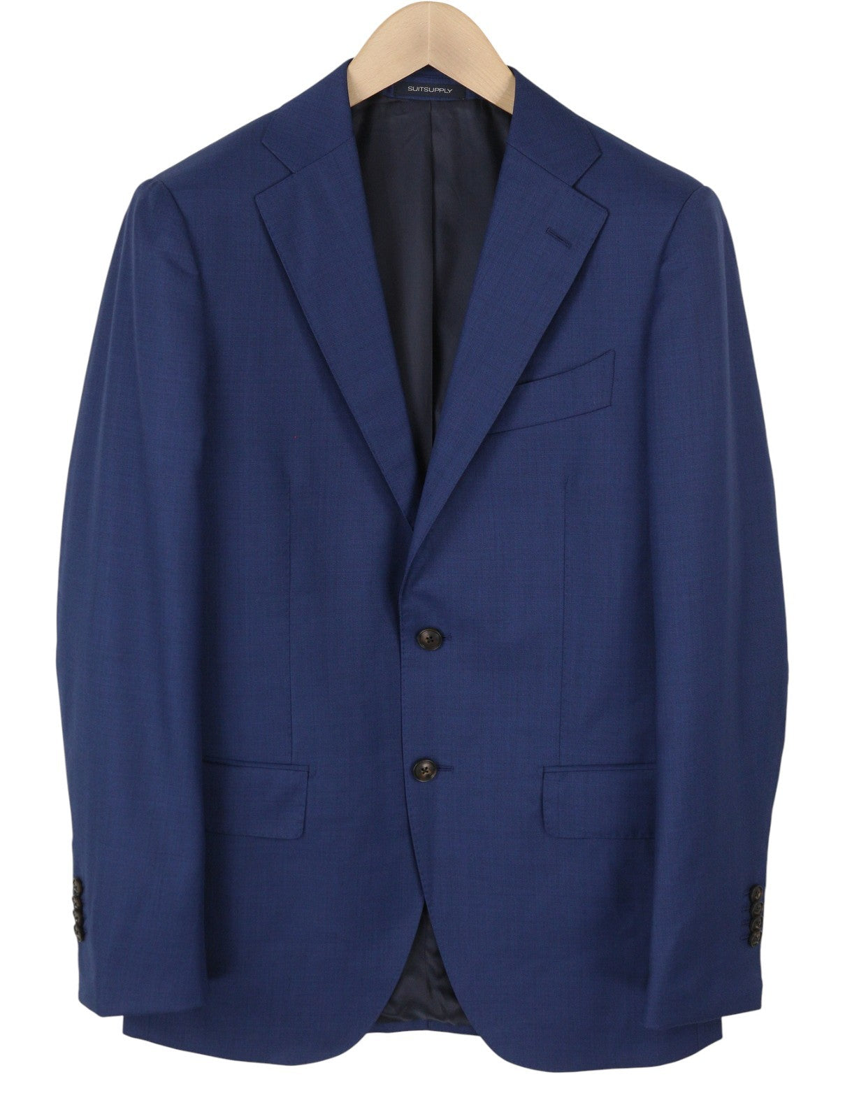 „SUITSUPPLY Lazio“ vienaeilis vyriškas švarkas, UK36R, mėlynas vilnonis švarkas su įpjova ir sagomis atlape 